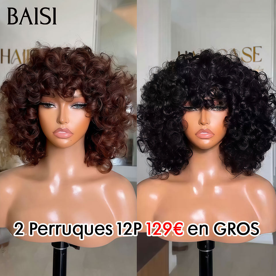 BAISI 2 Perruques Bob egg wave avec Frange Fabriqué à la Machine en couleur marron et NOIR 12 Pouces 129€ 100% vrais cheveux humains