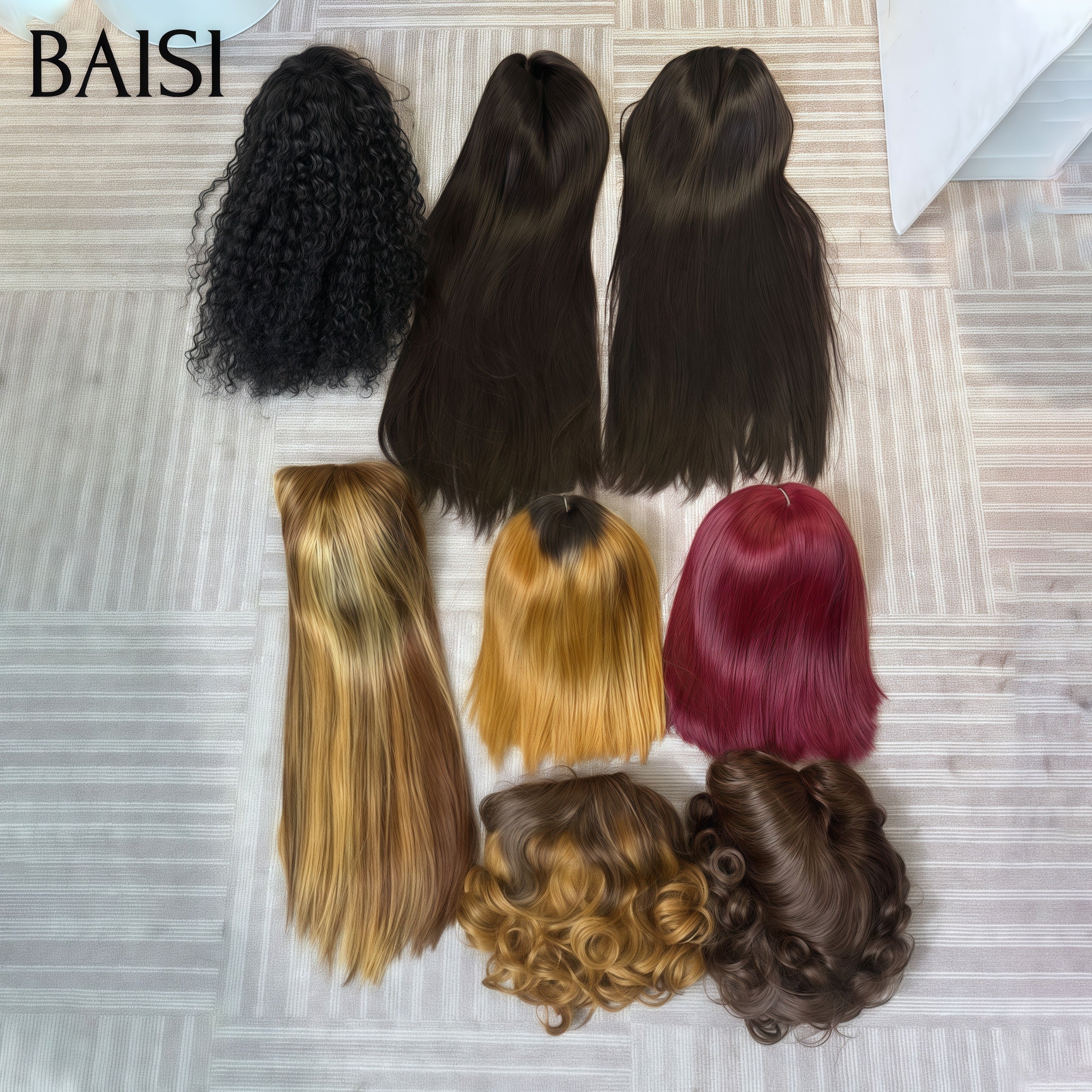 BAISI 8 perruques PROMOTION 590€ 8 styles de perruques différents lisse et bouclé 200% densité en 100% vrais cheveux humains