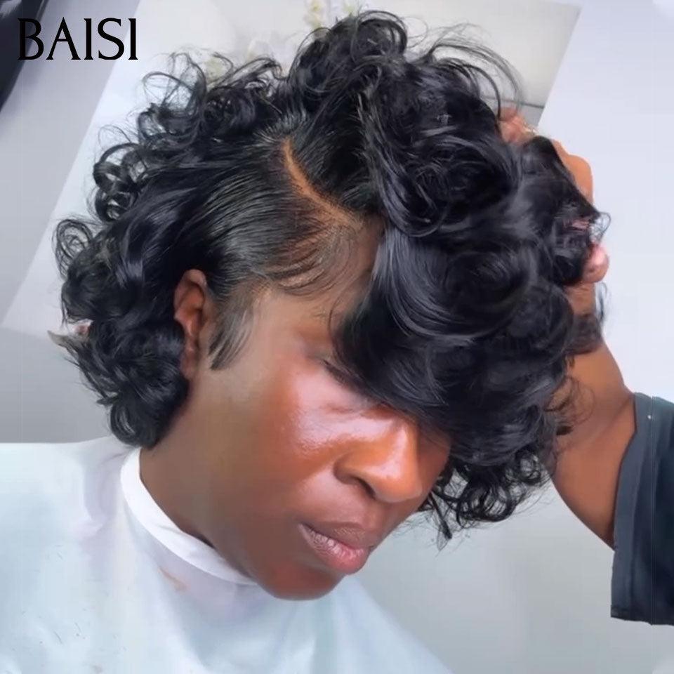 BAISI Perruque 4X4 lace bob Curly 8 Pouces Raie sur le côté 1B# 86€ en 100% Cheveux Humains FR20
