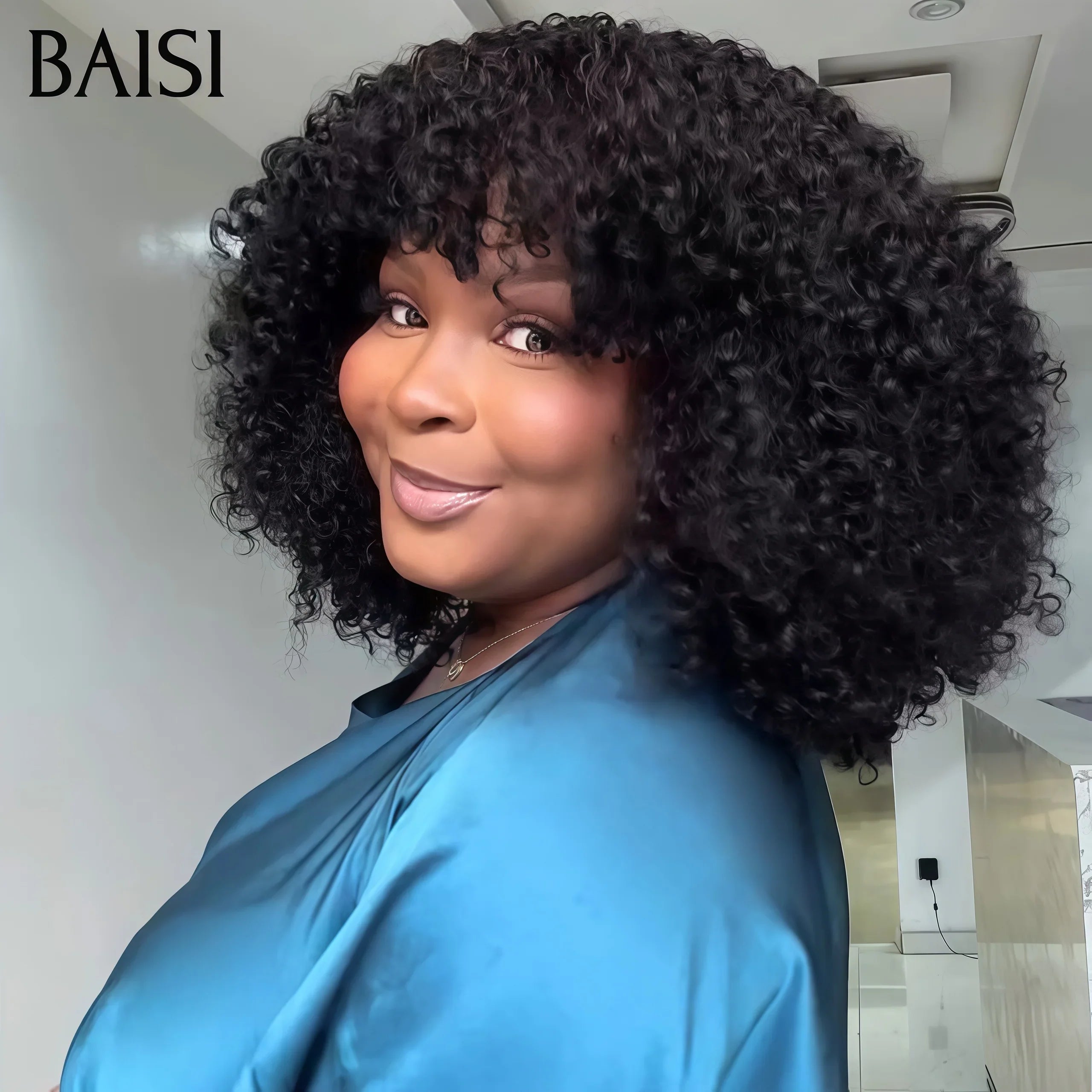 BAISI perruque Bob water Wave Avec Frange Noir moitié prix 12 Pouces 68€ en 100% cheveux humains MP50