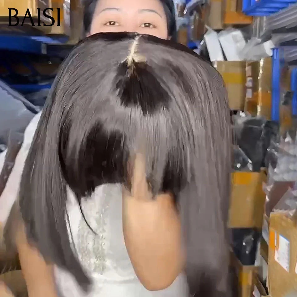 BAISI € 66 Peruca onda Bob EGG com franja preta sem cola e sem renda em cabelo 100% humano BAISI20