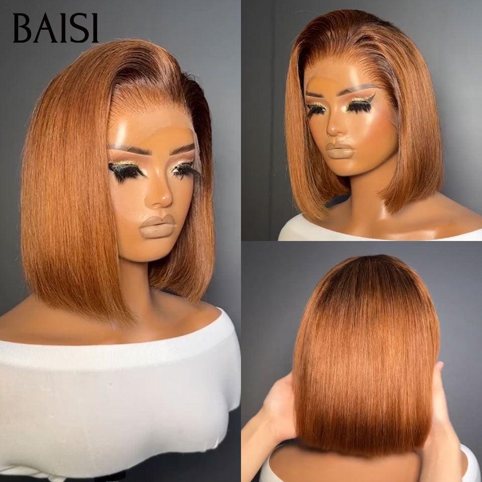 BAISI PROMO 13X4 Perruque Bob Lisse 1BT33# 10P Pré-plucked Pas Besoin de Colle en 100% Raw Hair Lace déjà couper