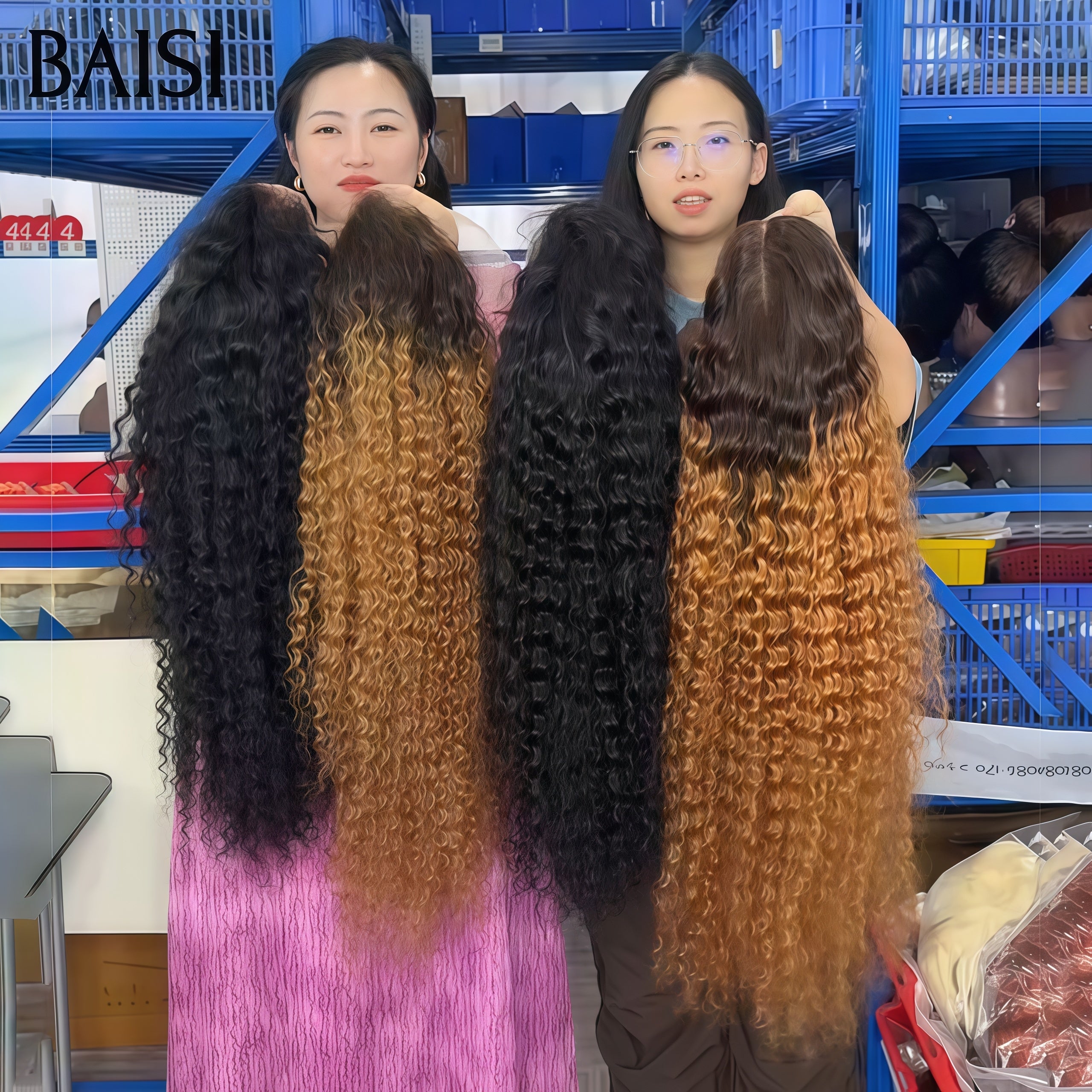 BAISI 2 Perruques 200€ 13X4 lace frontal deep wave en couleur marron et NOIR 24 Pouces 100% vrais cheveux humains