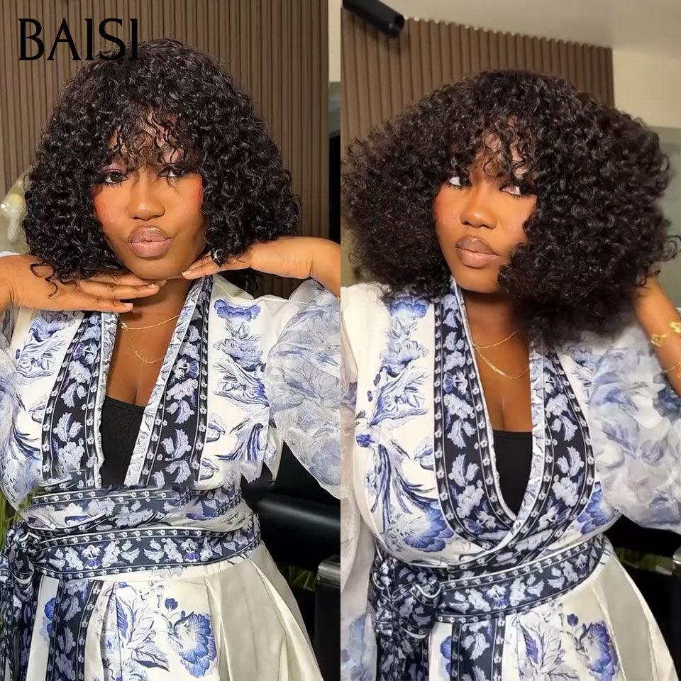 BAISI Flash Offer €65 Bob EGG wave Wig with Bangs in Black Without Lace in 100% Human Hair BS65