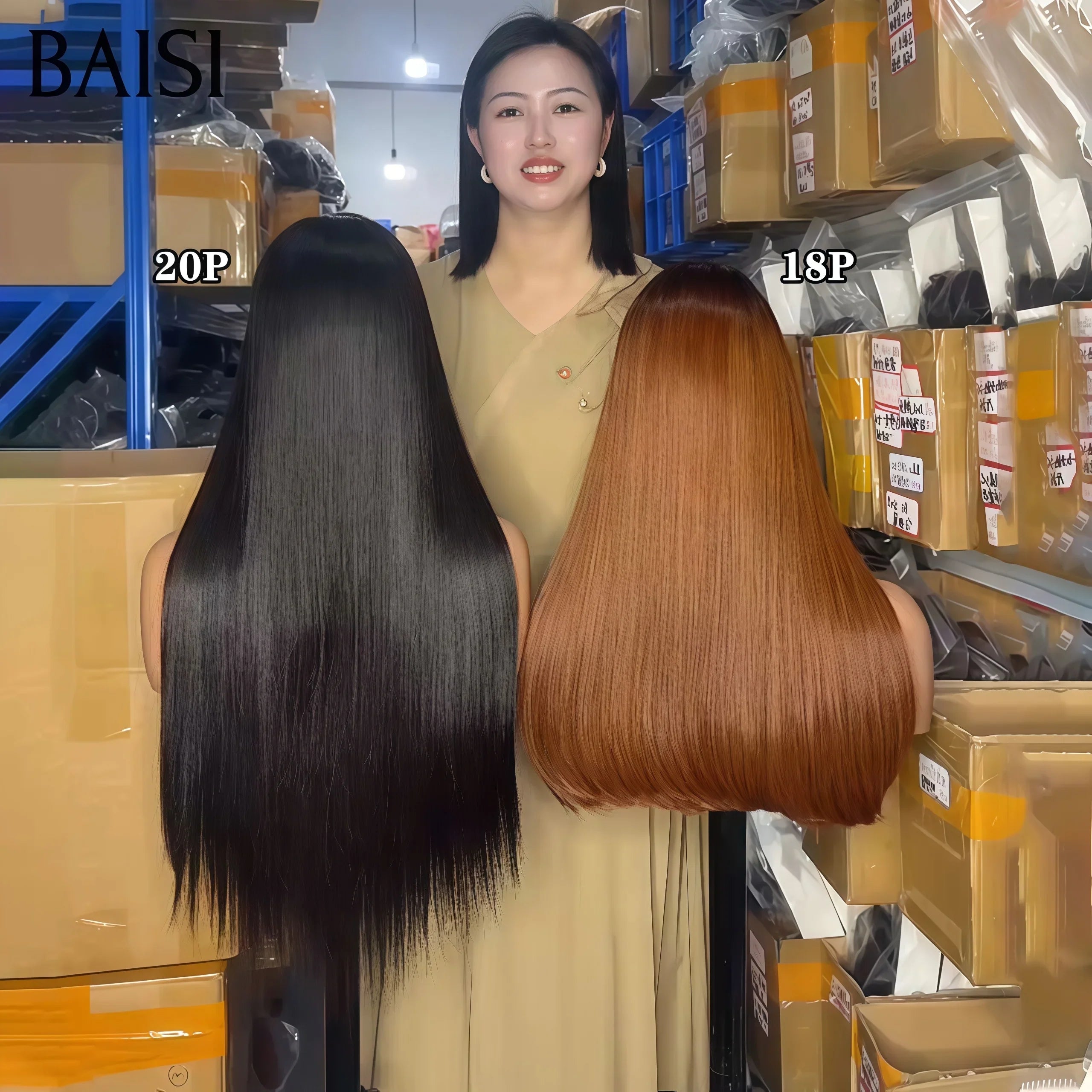 BAISI 2 Perruques pour revendre 300€ Vietnamiennes hair 2x6 Lisse 20 pouces couleur NOIR ou 18 Pouces 1B30# 250% densité en 100% vrais cheveux humains VIP100