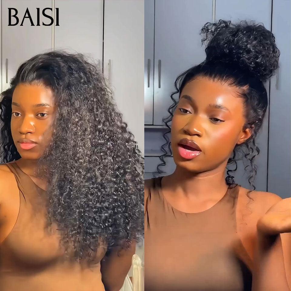 BAISI perruque Upgrade Invisible Strap curly wave Lace frontale 360 invisible et réglable Pré-plucked Pas Besoin de Colle 250% densité en 100% Raw Hair Lace déjà couper