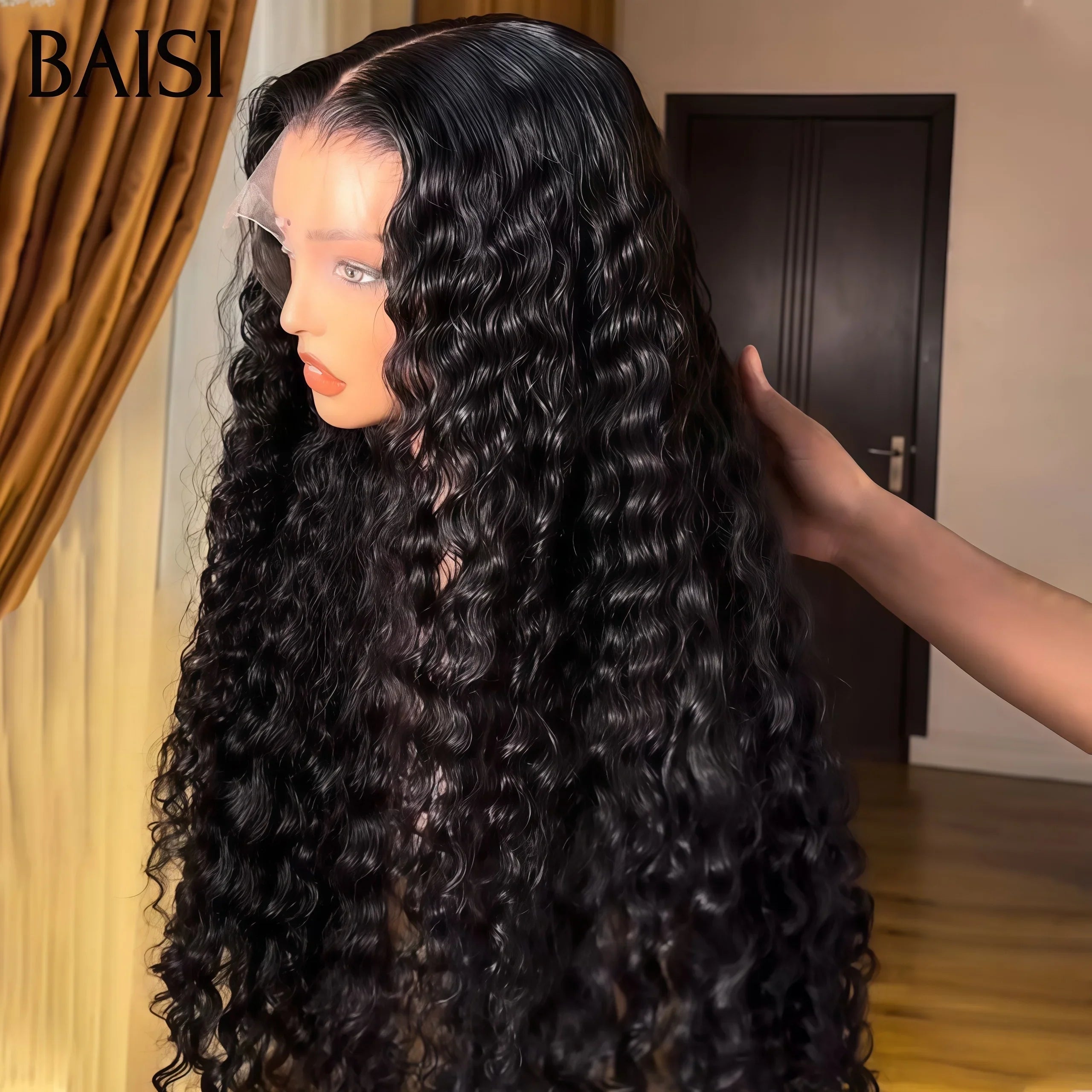 BAISI 13X4 lace frontal Perruques pour revendre long deep wave couleur NOIR en 100% vrais cheveux humains