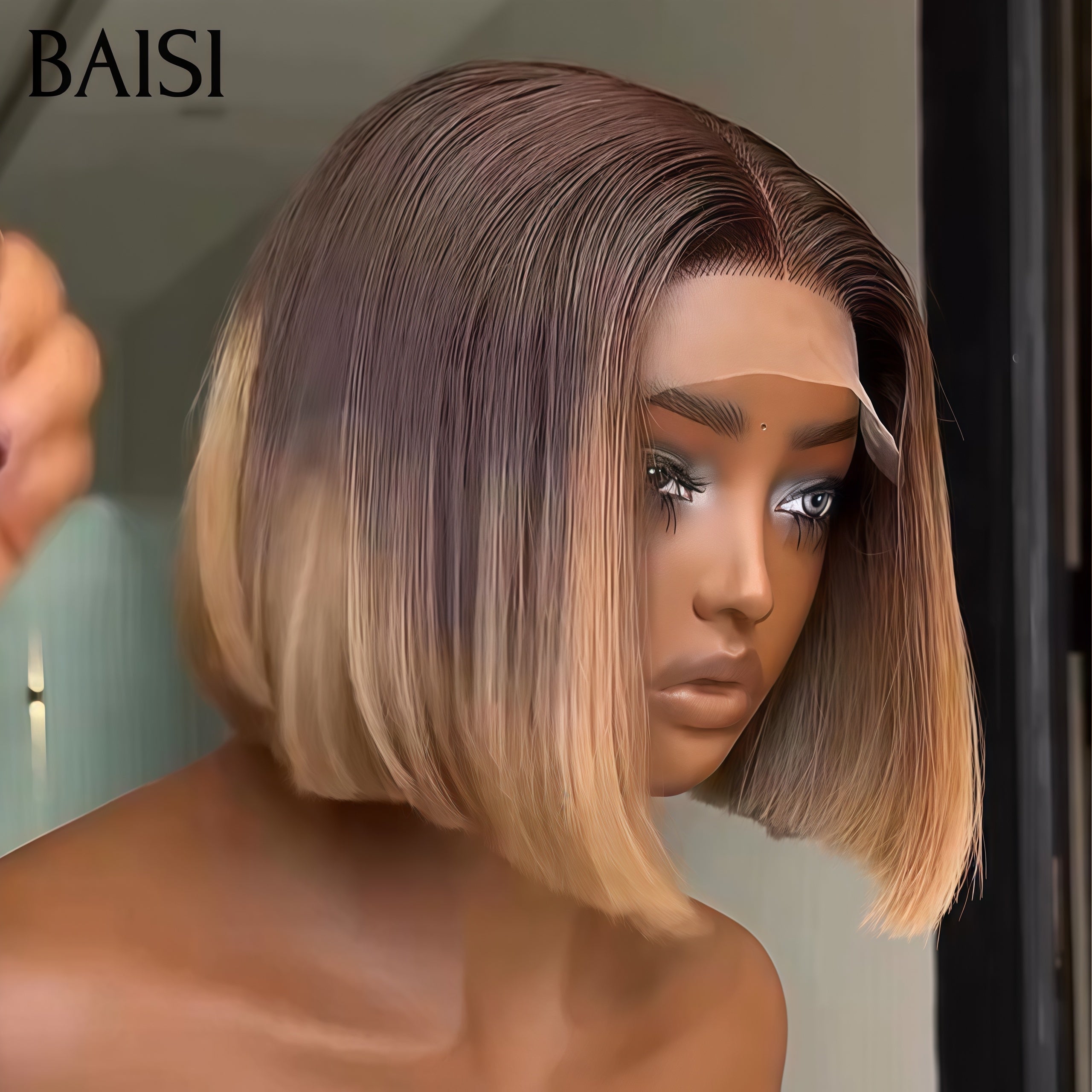 BAISI 13x4 Glueless Curly Bob Wig in Black 8-14 Inch Lace Front Easy to Wear 100% Human Hair