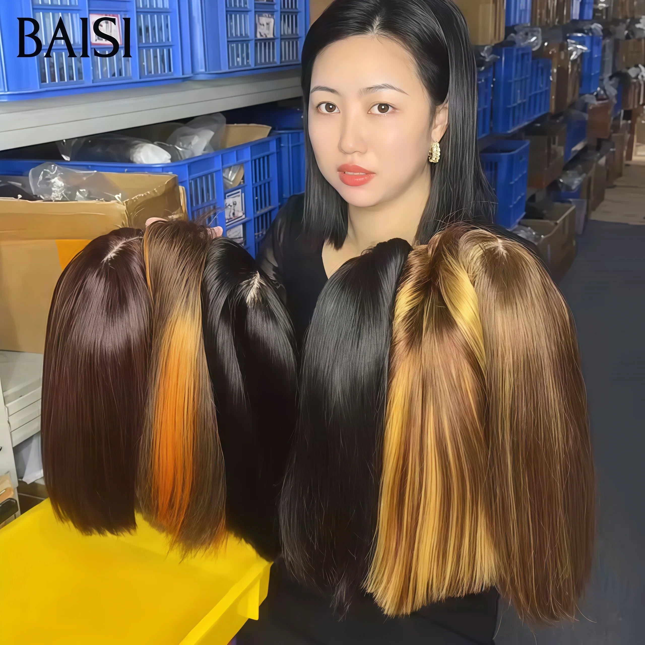 BAISI Lot de 6 perruques Flash Offer PROMOTION 350€ DE luxe 6 Couleur différents 2x6 Lisse ou Lisse avec Frange Bob 8 Pouces en 100% vrais cheveux humains VIP100