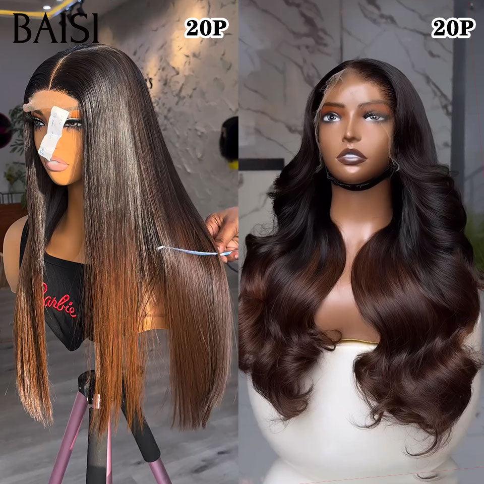 BAISI 2 Perücken OHNE Kleber Körperwelle und lockige Welle zum Weiterverkauf 275 € 18 Zoll aus 100 % echtem Menschenhaar VIP100