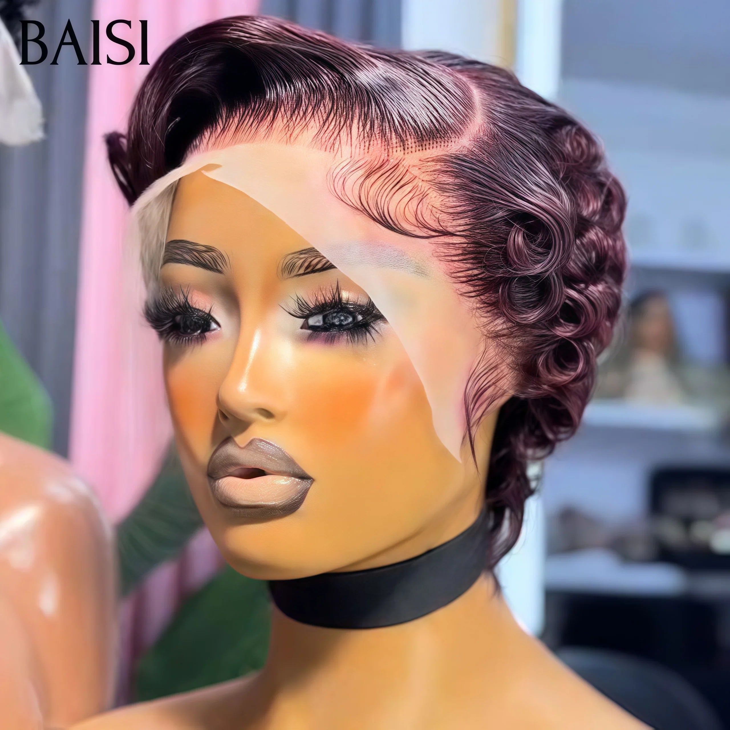 BAISI Achetez 2 perruques minimum au prix d'usine fournisseur 13X4 pixie Bouncy curly 99J# ou 5X5 Perruques Bob de Luxe Bouncy curly A1 Fabriquées par les cheveux double drawn Vietnam Hair 300% densité