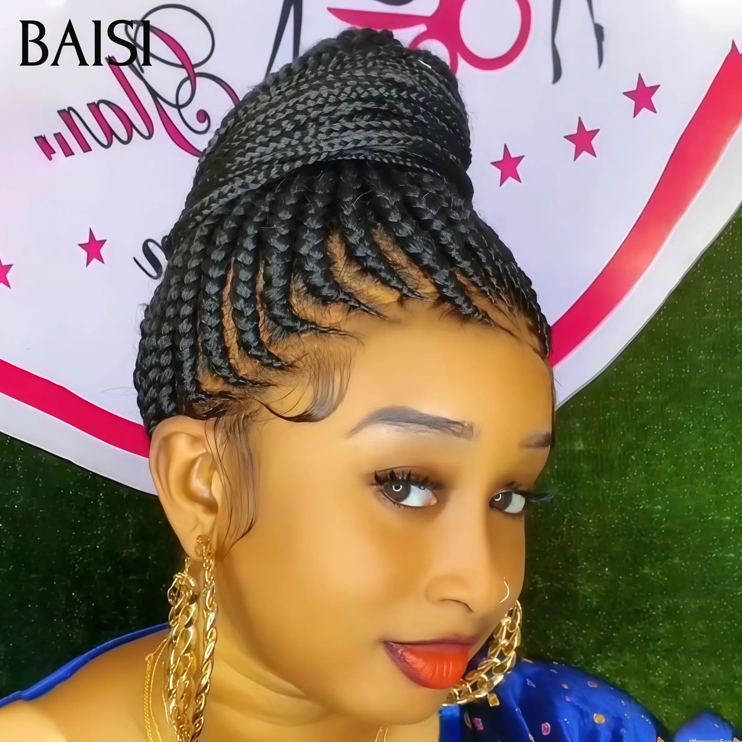 BAISI Full Lace Natte long perruque 119€ En Cheveux Synthétique Coiffure Chignion BS65