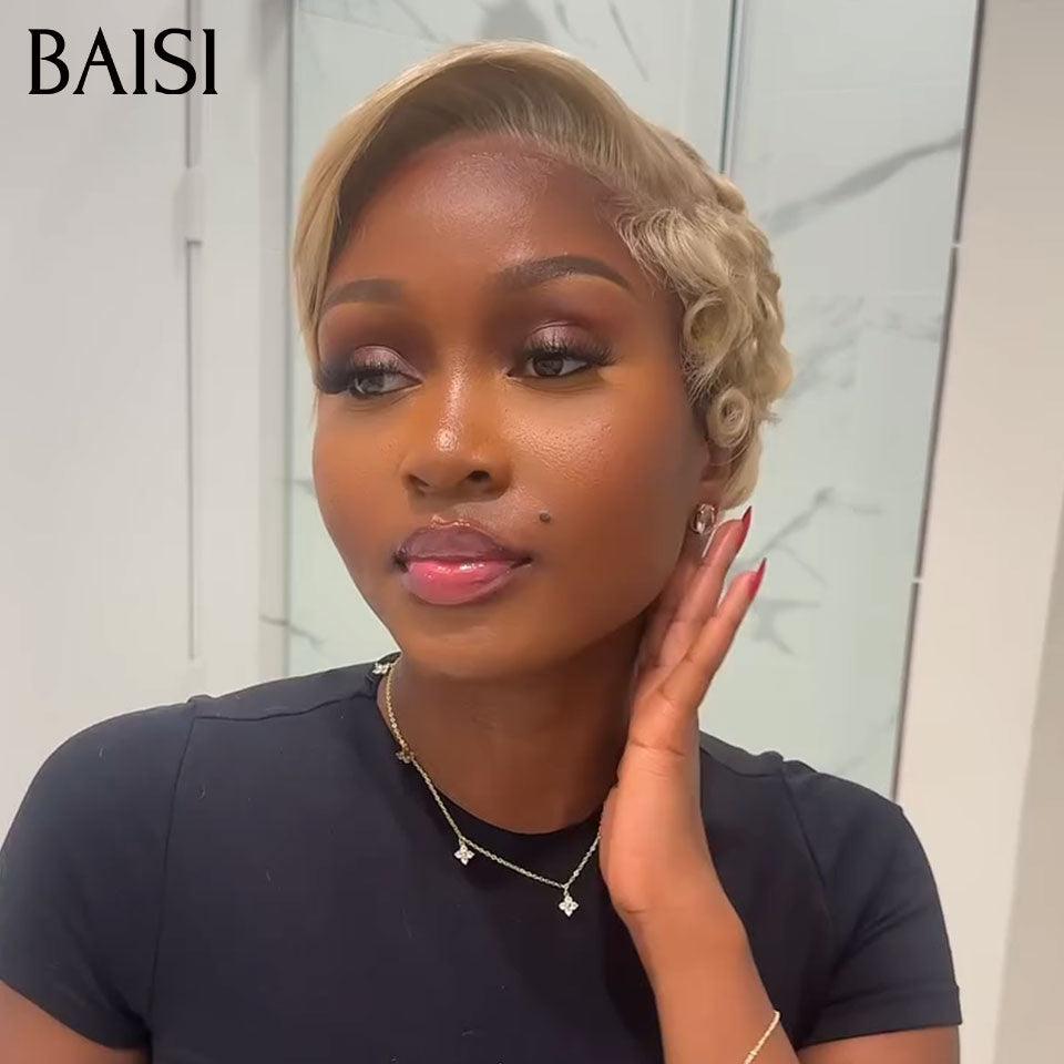 BAISI Pixie Finger Wave Wig corte pequeno 13x4 renda frontal 6 polegadas € 79 em cabelo 100% humano BAISI20