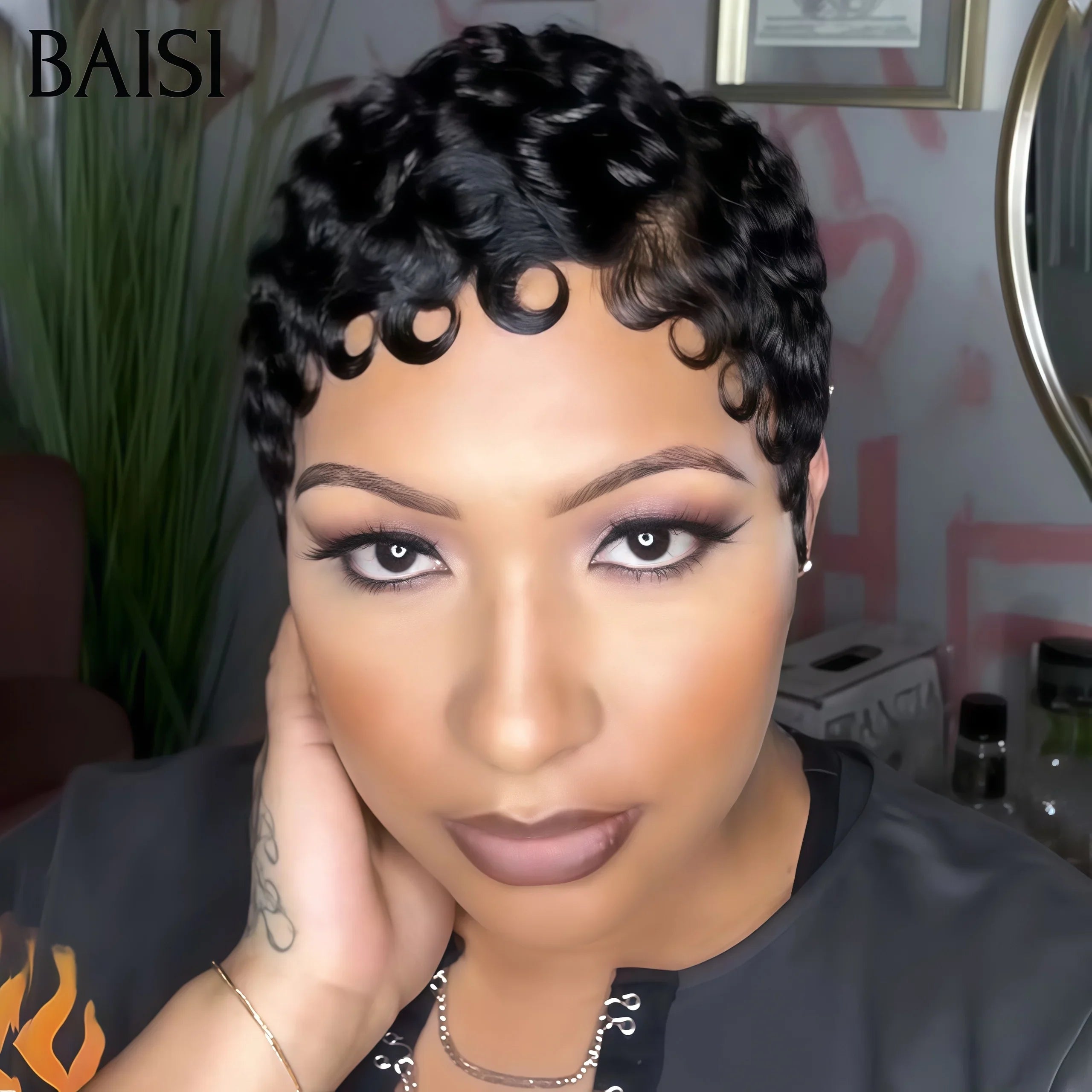 BAISI Perruque Pixie Finger Wave petite coupe Sans Lace 39€ Coiffure Perruque Full Lace En 100% Cheveux Humains B FR20