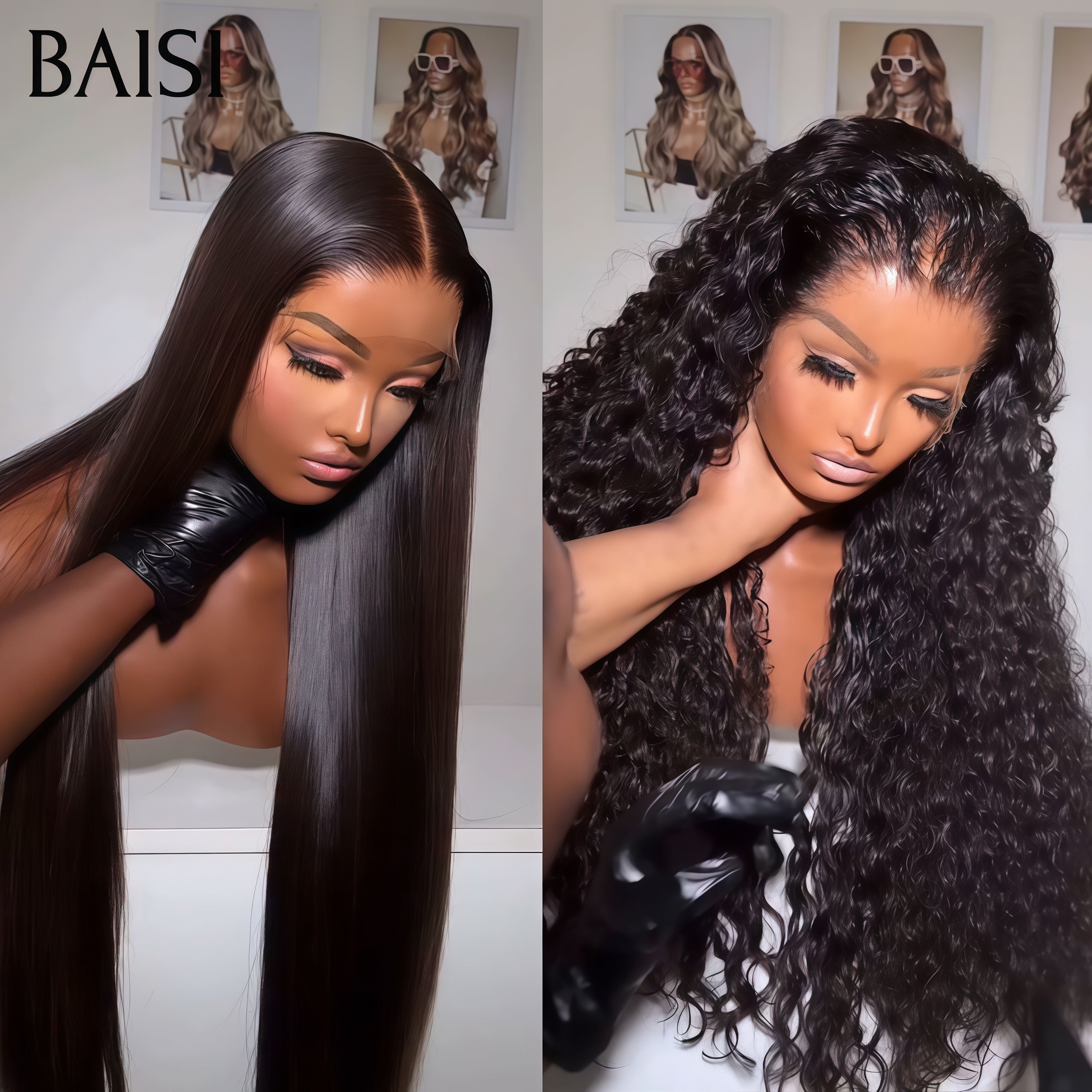 BAISI 2 perruques 330€ 13X4 lace frontal curly wave et 4X4 lace closure Lisse 30 Pouces en 100% cheveux humains à moitié prix mp50