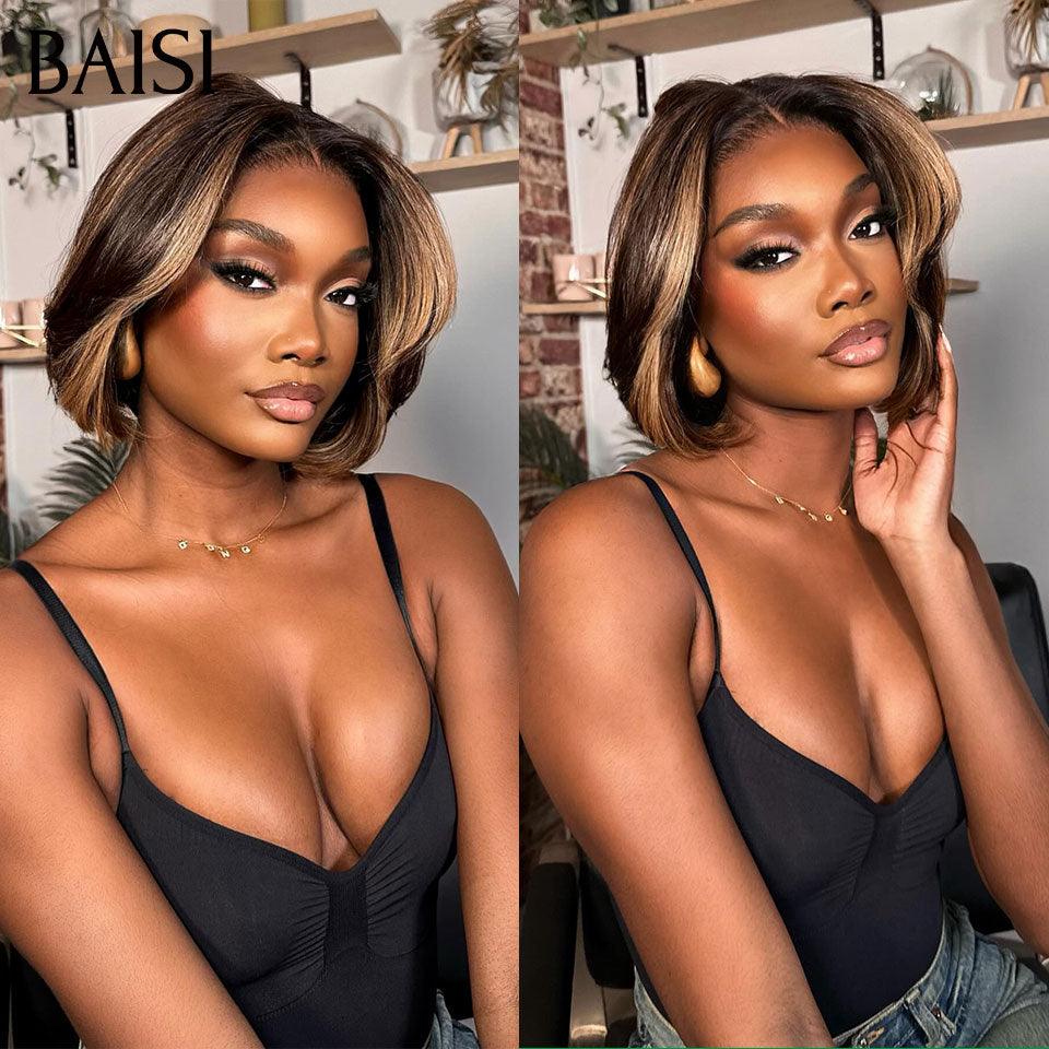 BAISI 1 Acheté + 1 Gratuits = 129€ 13X4 lace Lisse bob 4/27# et 13X4 pixie en 100% vrais cheveux humains