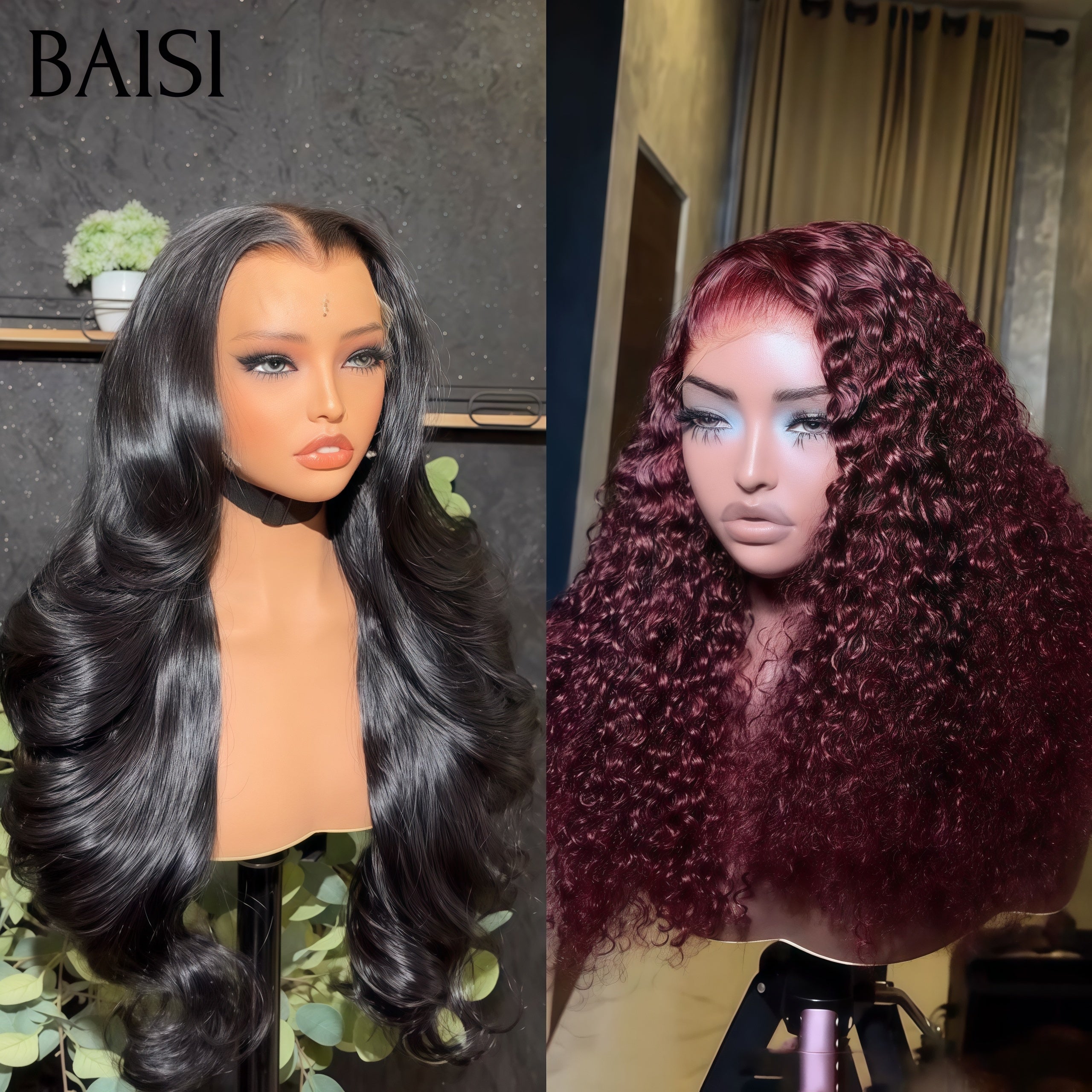 BAISI 2 Perücken OHNE Kleber Körperwelle und lockige Welle zum Weiterverkauf 275 € 18 Zoll aus 100 % echtem Menschenhaar VIP100