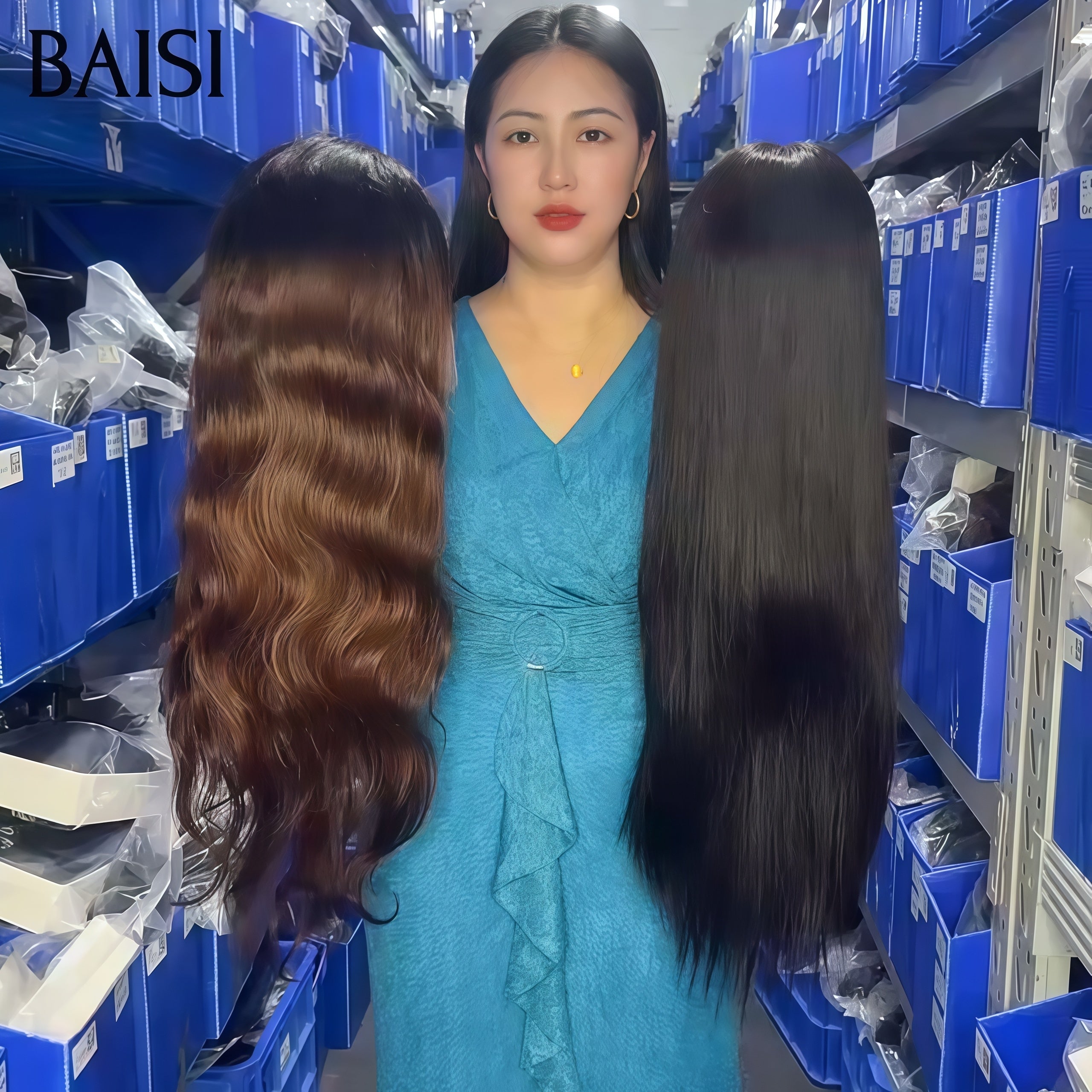 BAISI Lot de 2 perruques 200€ 13X4 lace frontal Body wave 250% Densité Marron et Lisse NOIR en 100% vrais cheveux humains