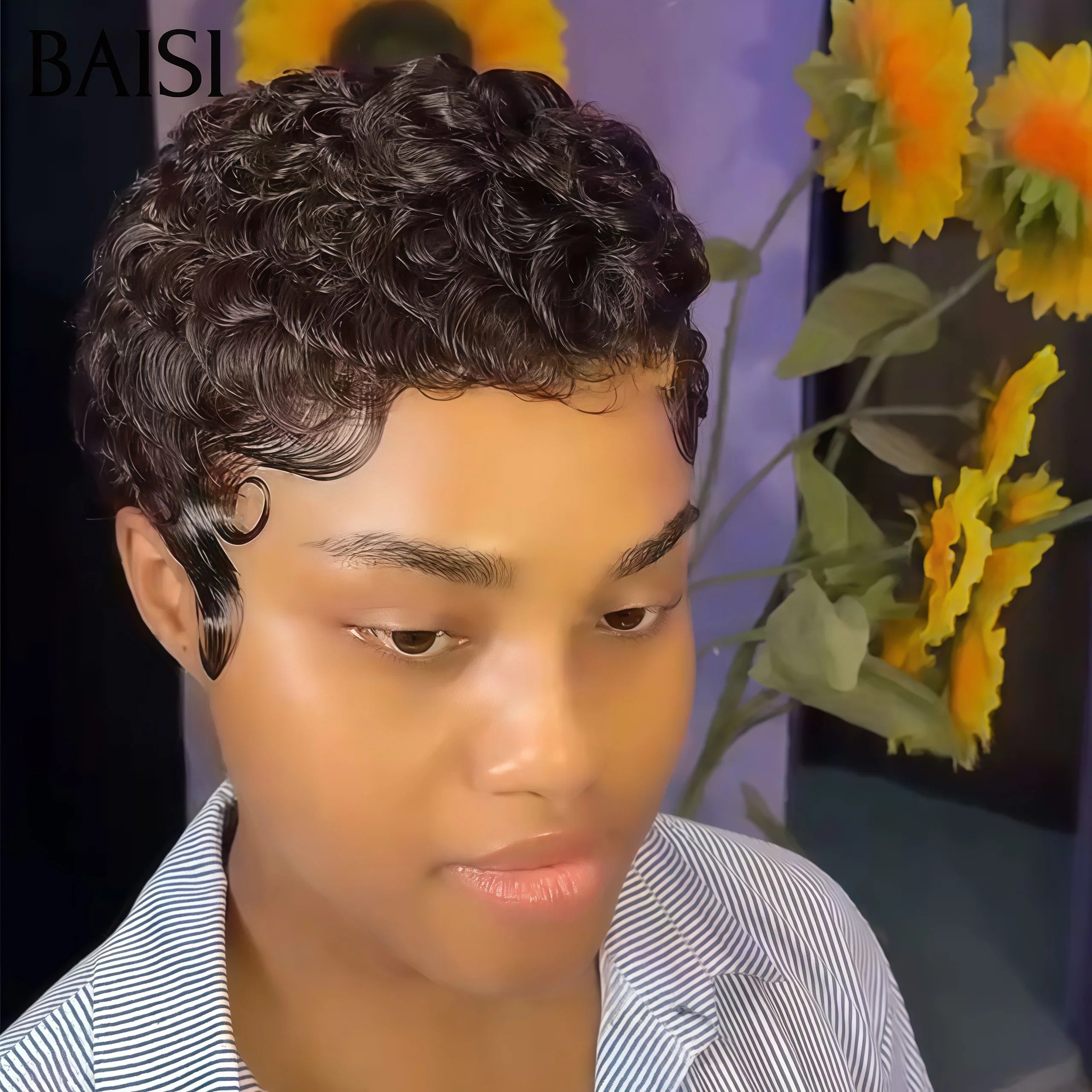 BAISI Parrucca Pixie Finger Wave taglio piccolo 13x4 frontale in pizzo 6 pollici € 79 In capelli umani al 100% BAISI20