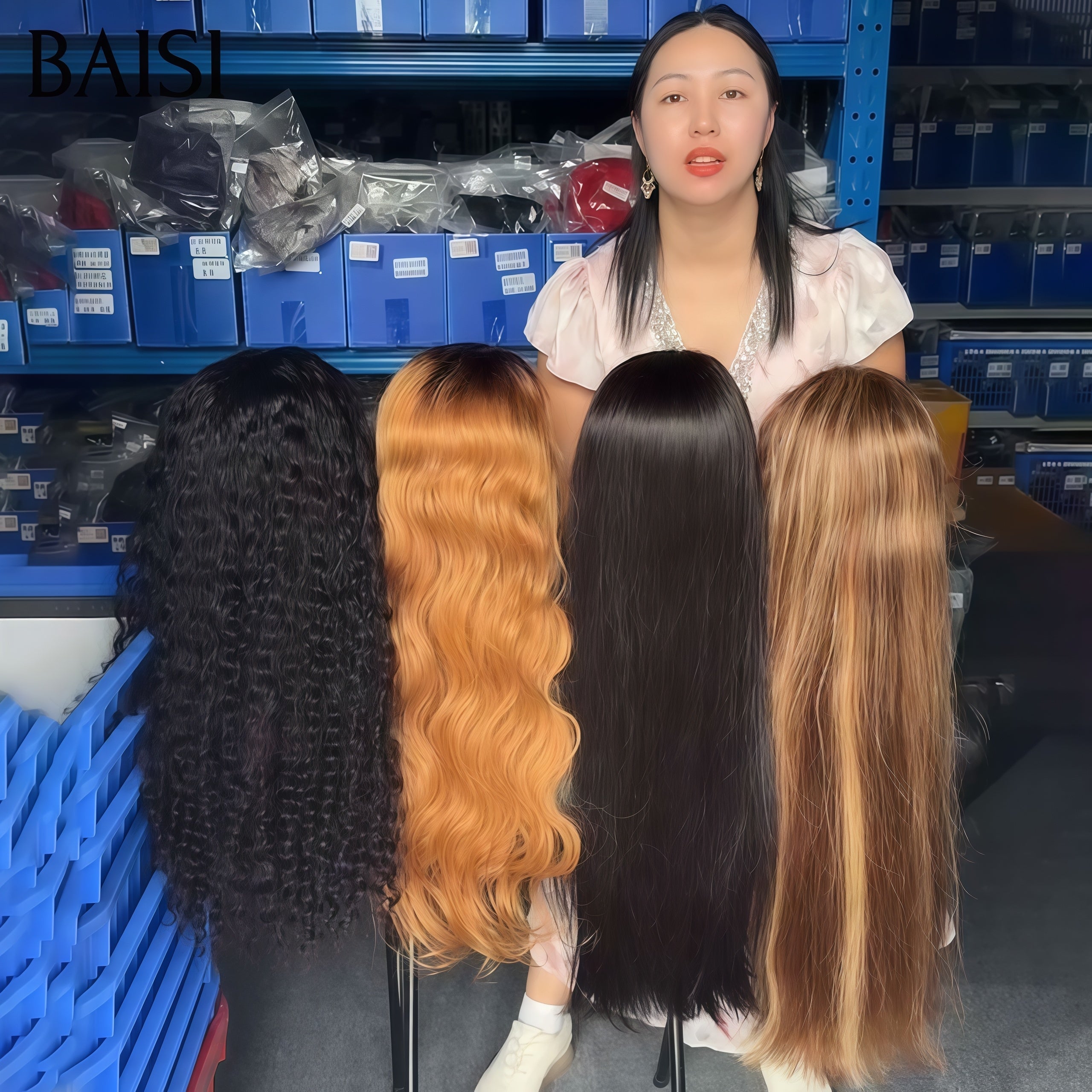 BAISI Promotion Black Friday 399€ pour 4 pièces perruques 13x4 lace frontal 26 Pouces lisse et body wave et curly wave en 3 couleurs en 100% Cheveux Humains
