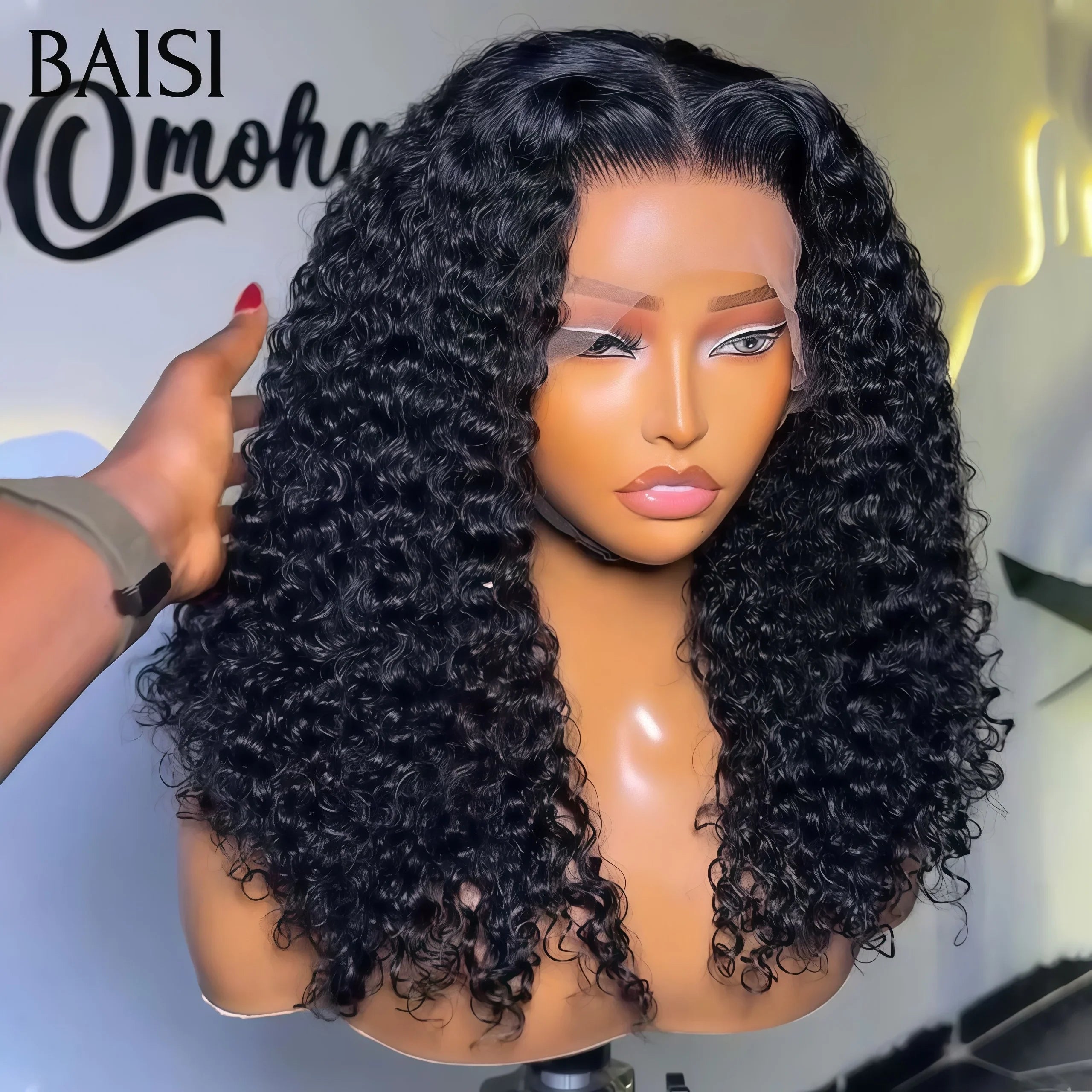BAISI 13x4 lace frontal Perruque Bob Curly en Noir 8 Pouces 76€ en 100% Cheveux Humains