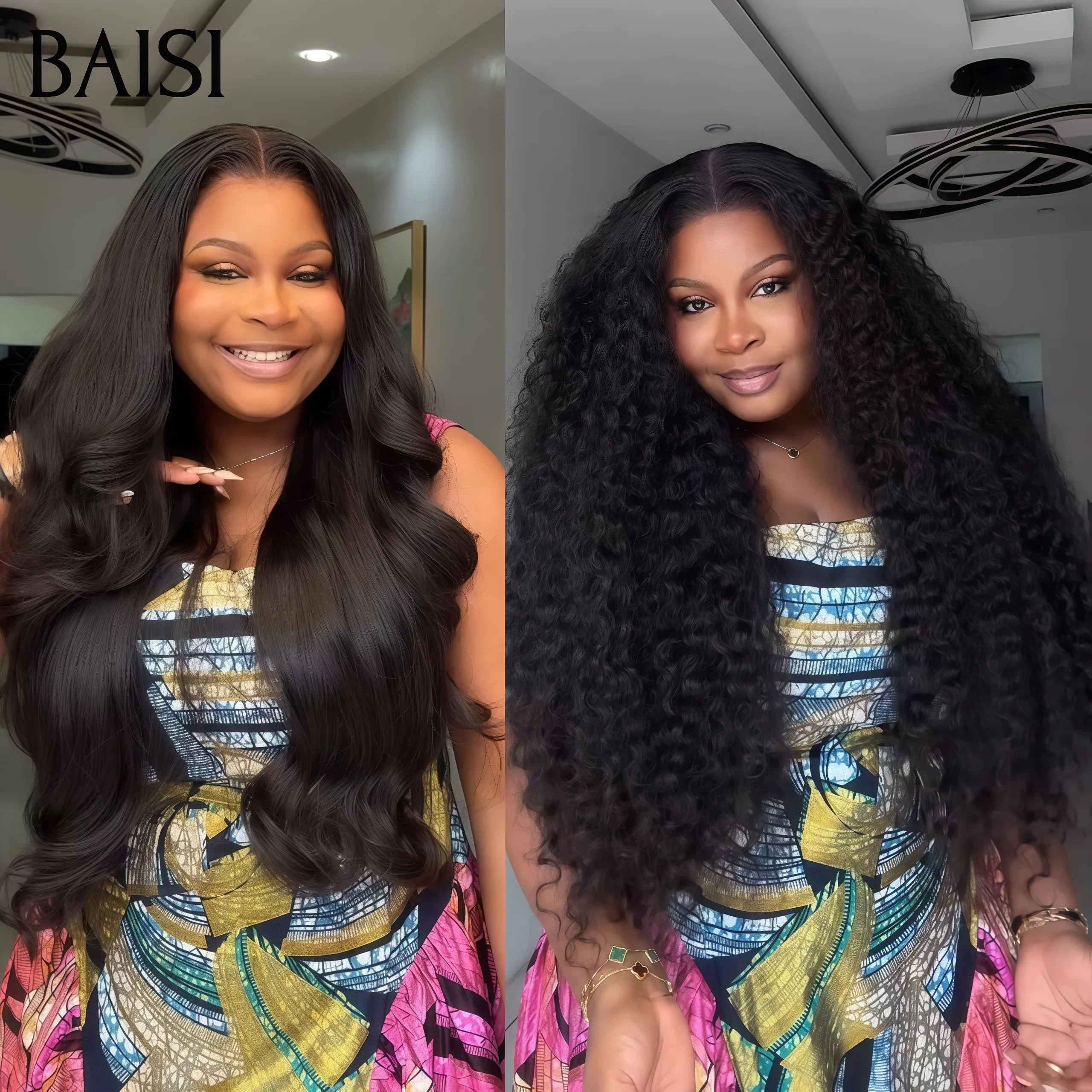 BAISI 2 perruques Flash Offer 260€ Vente en gros 13X4 lace frontal 26 Pouces Body wave et curly wave en 100% vrais cheveux humains