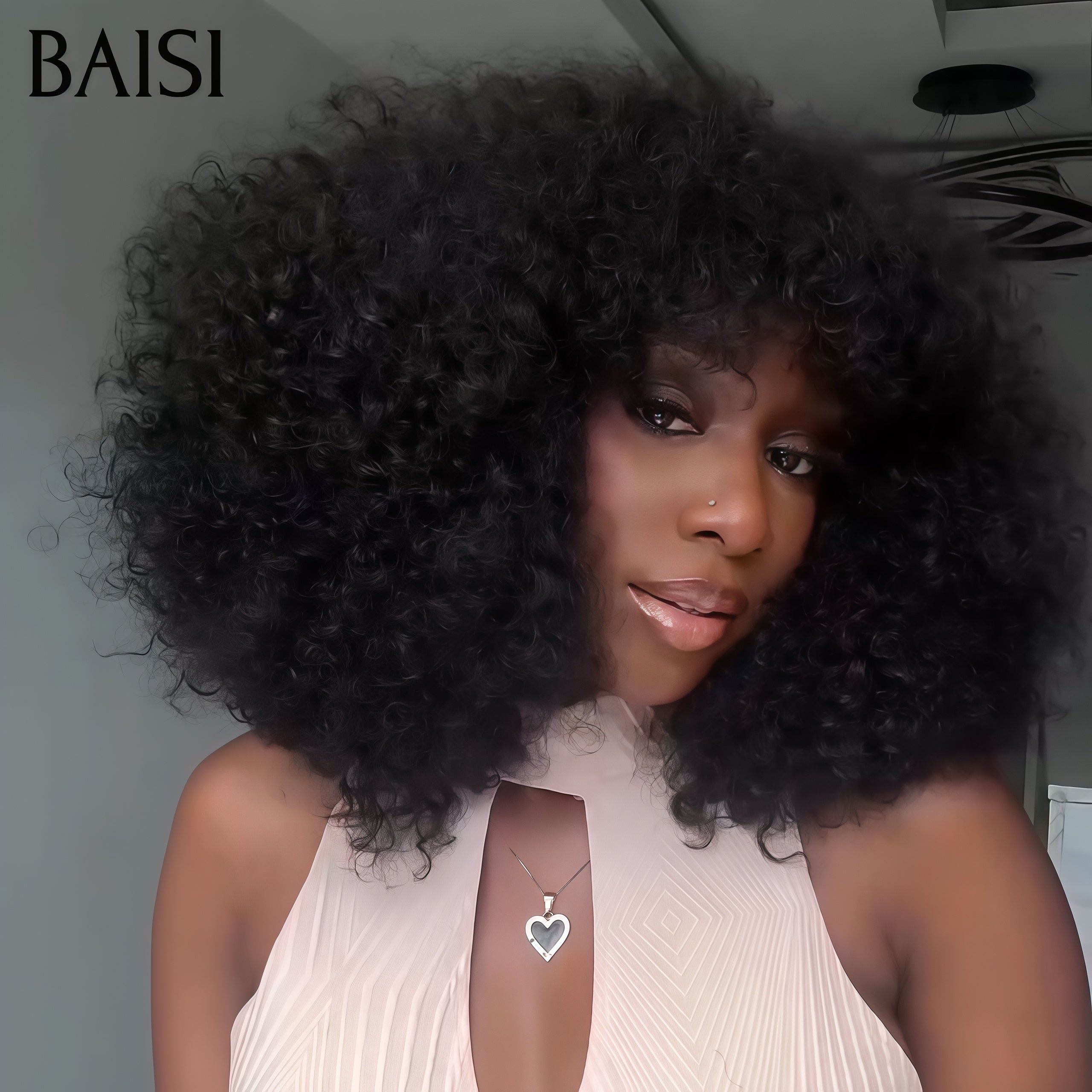 BAISI Luxus-Eierwellen-Perücken mit Pony, hergestellt aus doppelt gezogenem Haar mit natürlichem Mittelscheitel, 300 % Dichte