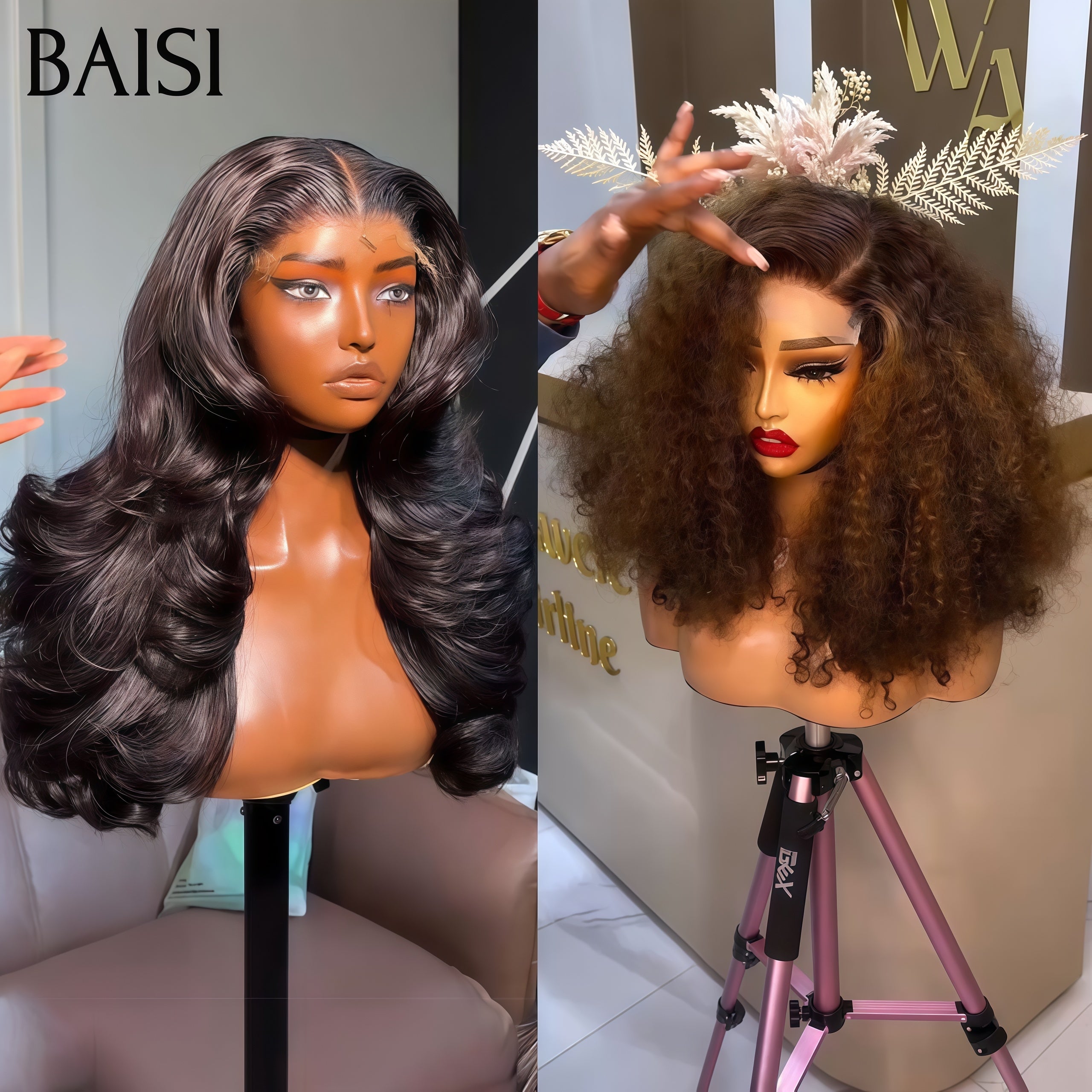 BAISI PROMO Ventes En Gros 2 Perruques 178€ 4x4 lace Body wave 22 Pouces et 4x4 lace closure water wave Mixte 14 Pouces en 100% cheveux humains