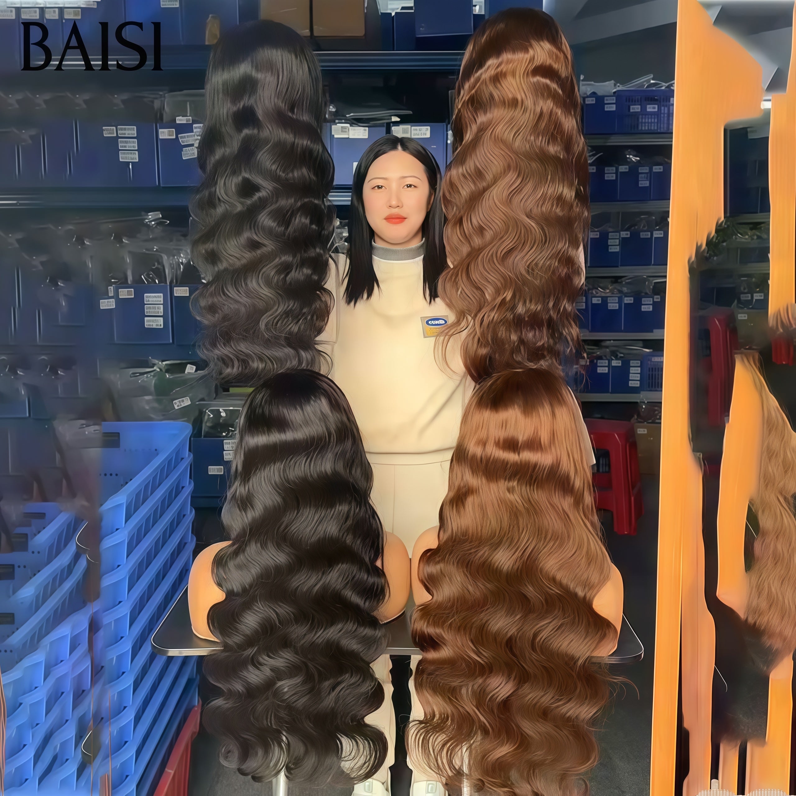 BAISI 2 Perruques 260€ 13x4 lace frontal bouclé body wave PROMO BLACK FRIDAY 26 pouces 2 couleurs marron et noir en 100% Cheveux Humains