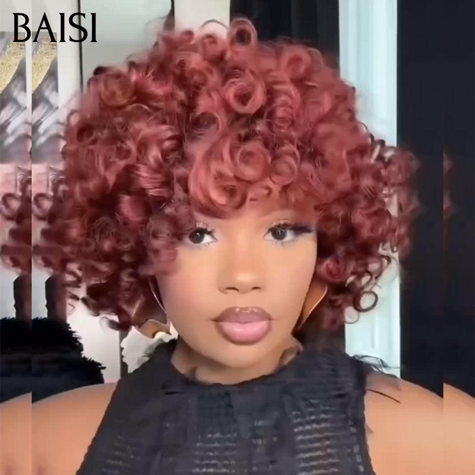 BAISI Flash Offer €65 Bob EGG wave Wig with Bangs in Black Without Lace in 100% Human Hair BS65