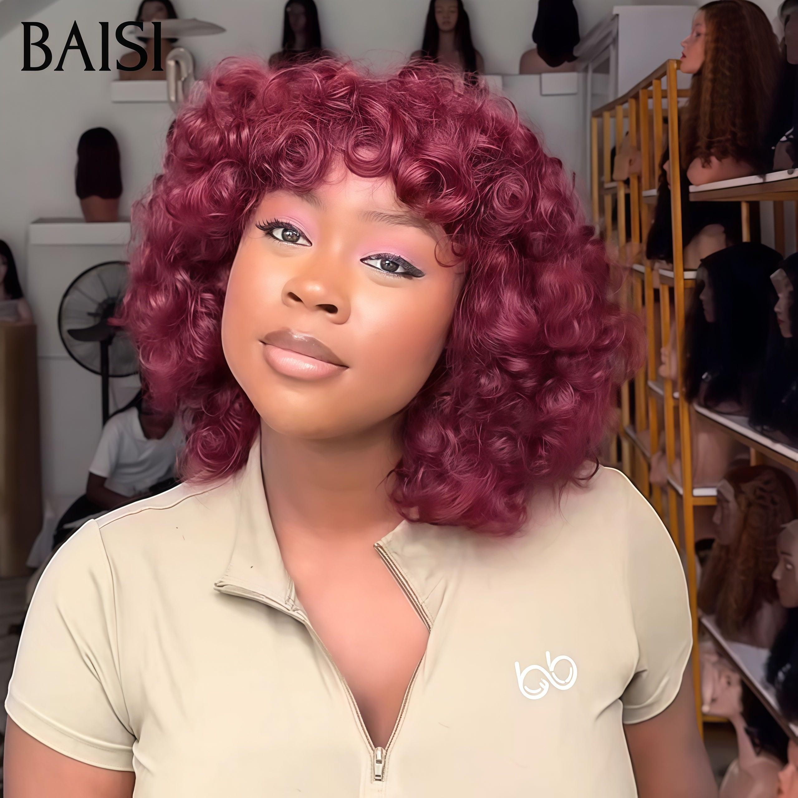 BAISI Curly Wig Egg Wave €76 No Glue with Bangs 4 Colors in 100% Human Hair