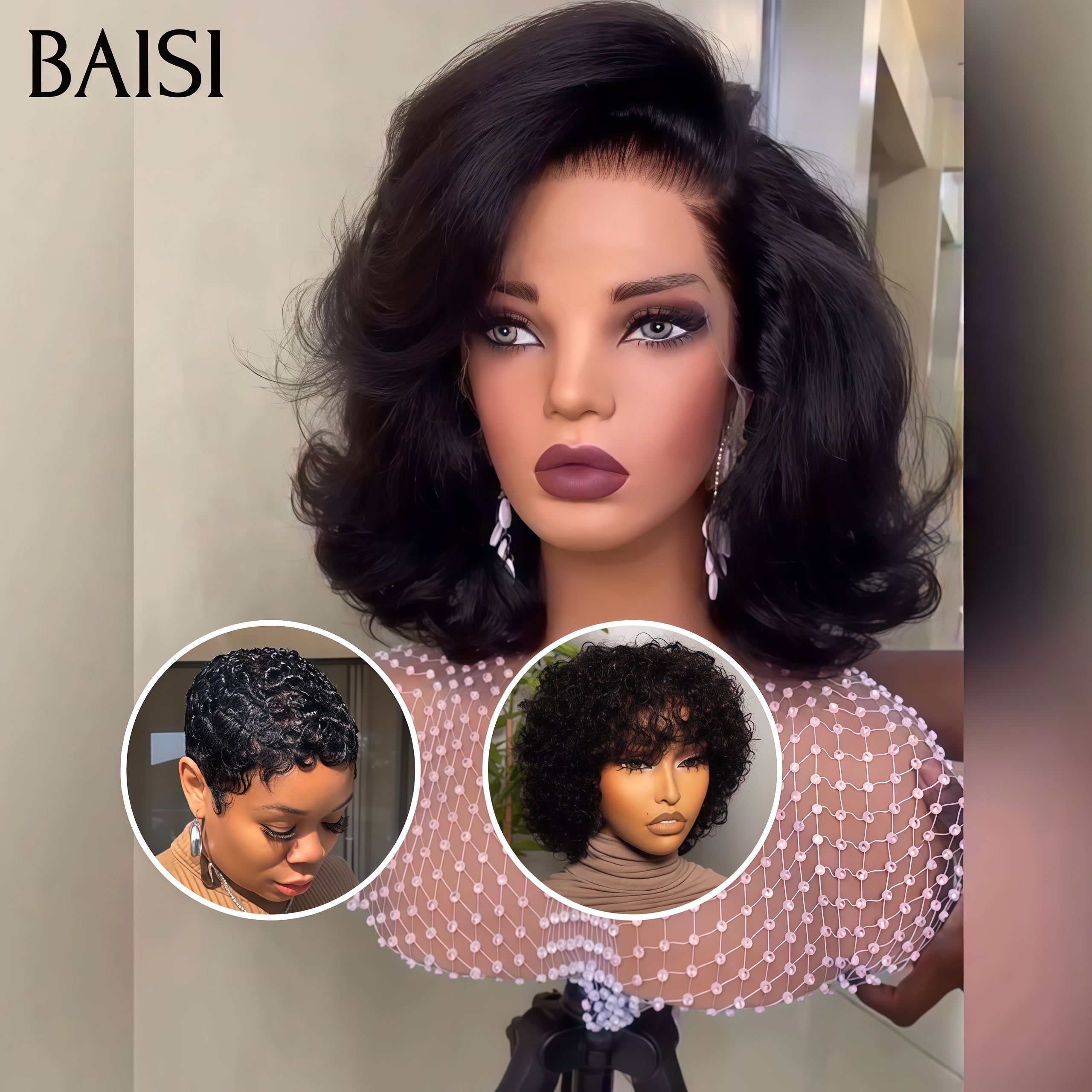 BAISI Peruca combinada 3 perucas a bom preço