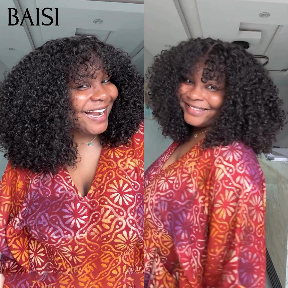 Perucas luxuosas onda ovo BAISI com franja feita por cabelo duplo desenhado com divisão média natural 300% de densidade