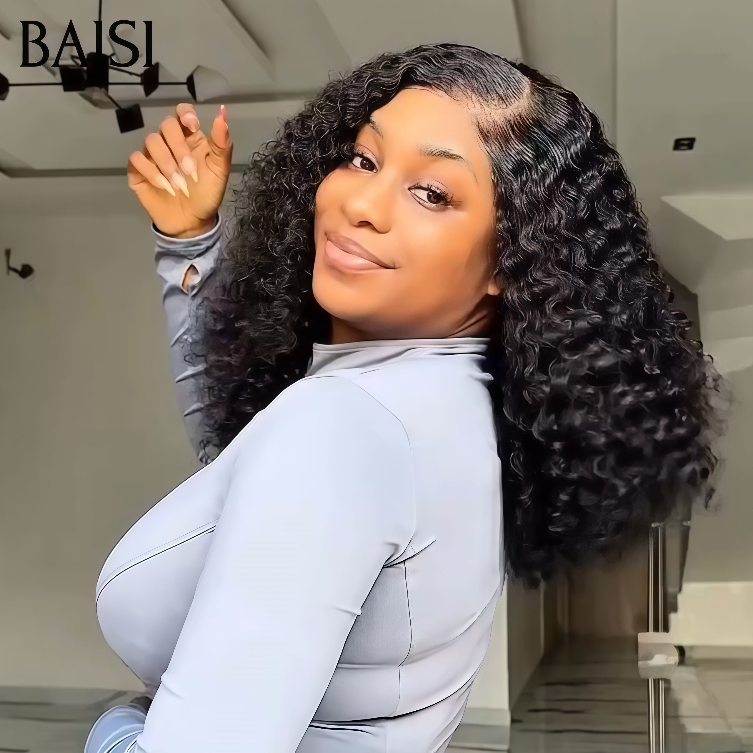 BAISI Luxus-Eierwellen-Perücken mit Pony, hergestellt aus doppelt gezogenem Haar mit natürlichem Mittelscheitel, 300 % Dichte