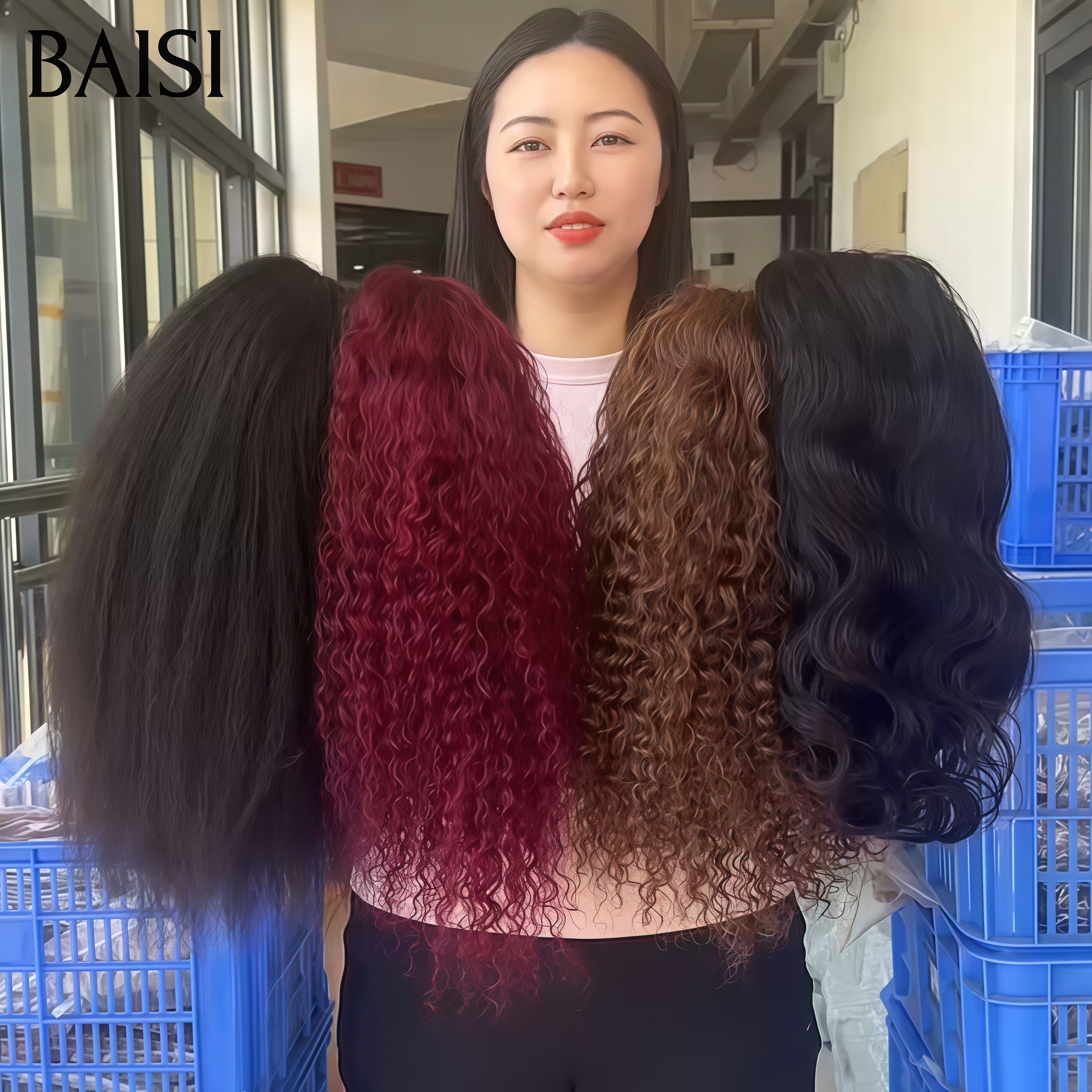 BAISI PROMO BLACK FRIDAY 4 perruques 14 Pouces BOB 13x4 lace frontal curly wave et Body wave en 3 couleurs Marron et NOIR et Bordeaux en 100% Cheveux Humains