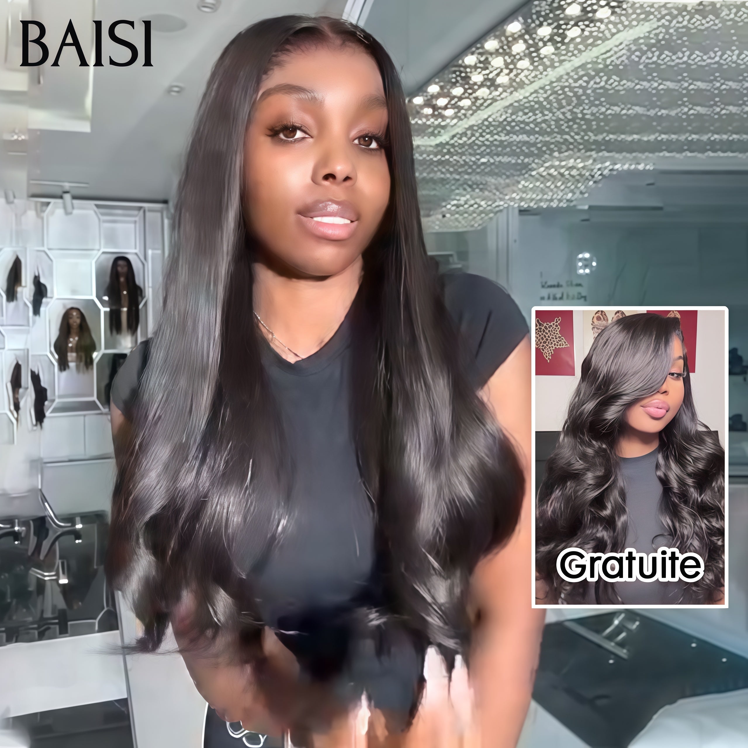 BAISI Achetez 1 + 1 Gratuite = 180€ 13X4 lace frontal body wave 20 pouces ou Achetez 1 + 1 Gratuite = 170€ Perruque en 100% vrais cheveux humains