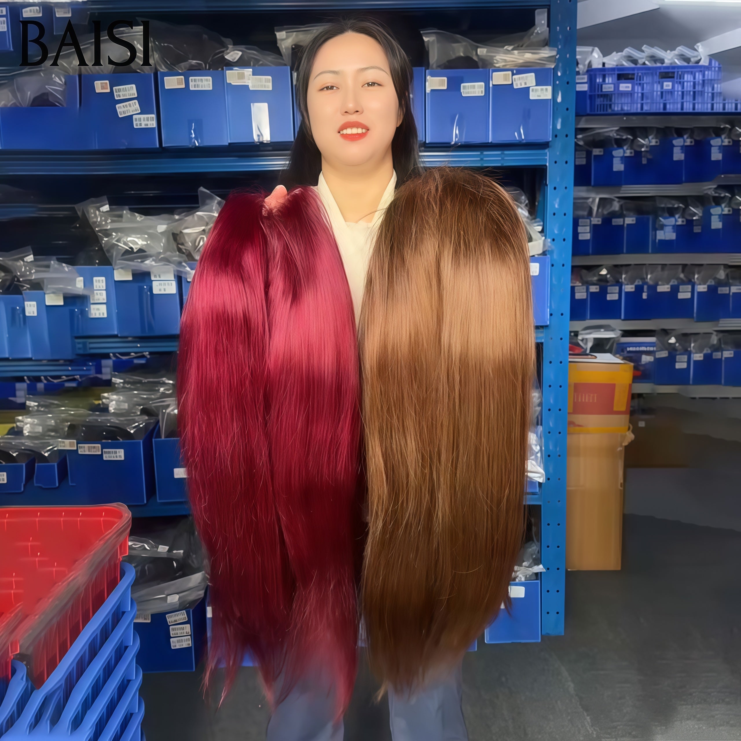 BAISI Grand PROMO BLACK FRIDAY BAS Prix aujourd'hui 2 perruques 160€ lace frontal 13x4 Perruque Lisse 18 Pouces en couleur Mixte Miel et Bordeaux en 100% Cheveux Humains