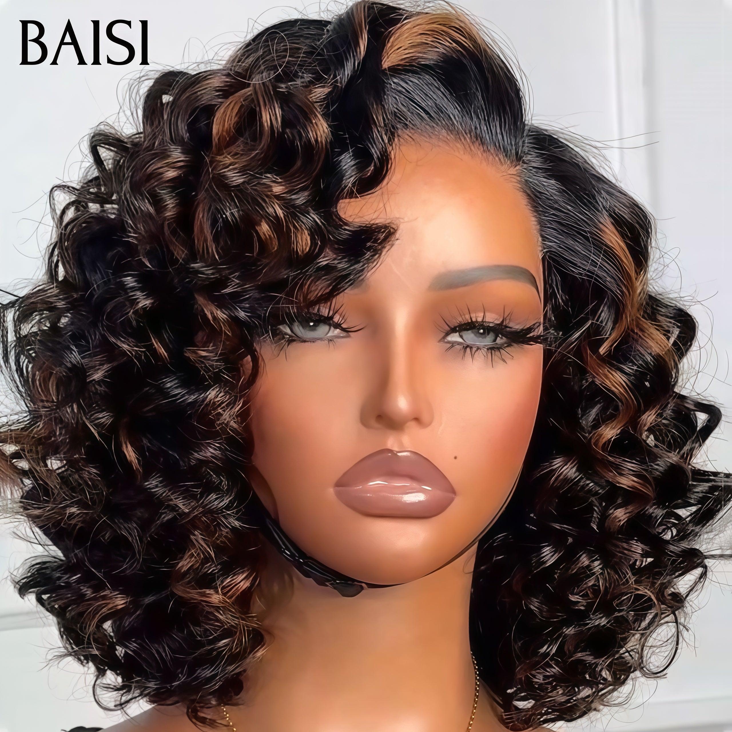 BAISI Achetez 2 perruques minimum au prix d'usine fournisseur Perruque Bob 5x5 Lace en couleur NOIR Mix brun 1B/30# 10 pouces 100% Cheveux Humains ( pas besoin de code)