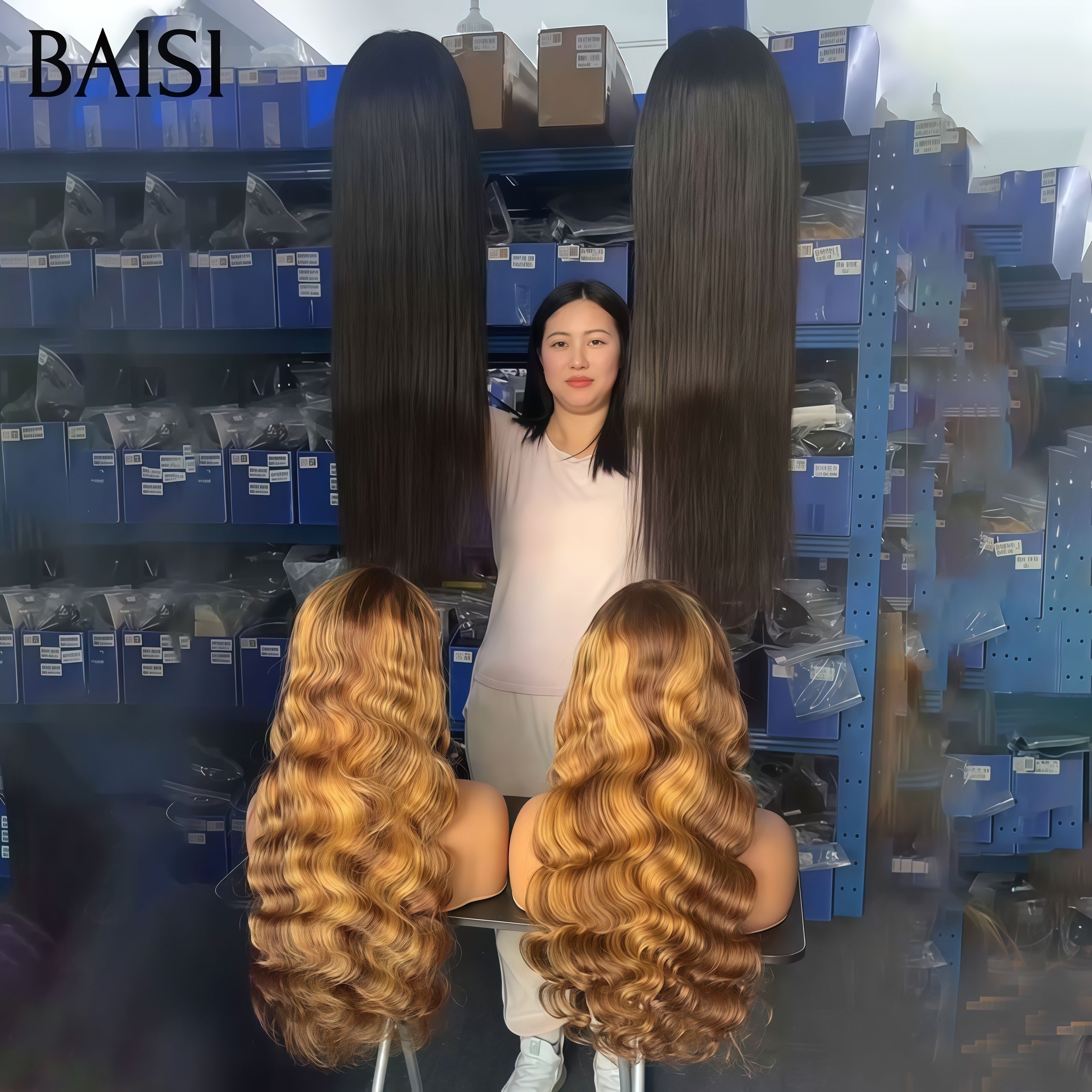 BAISI Vente en gros 2 Perruques 300€ 13x4 lace frontal Body wave 2 couleurs Mixte Miel 24 pouces et NOIR 30 Pouces en 100% Cheveux Humains
