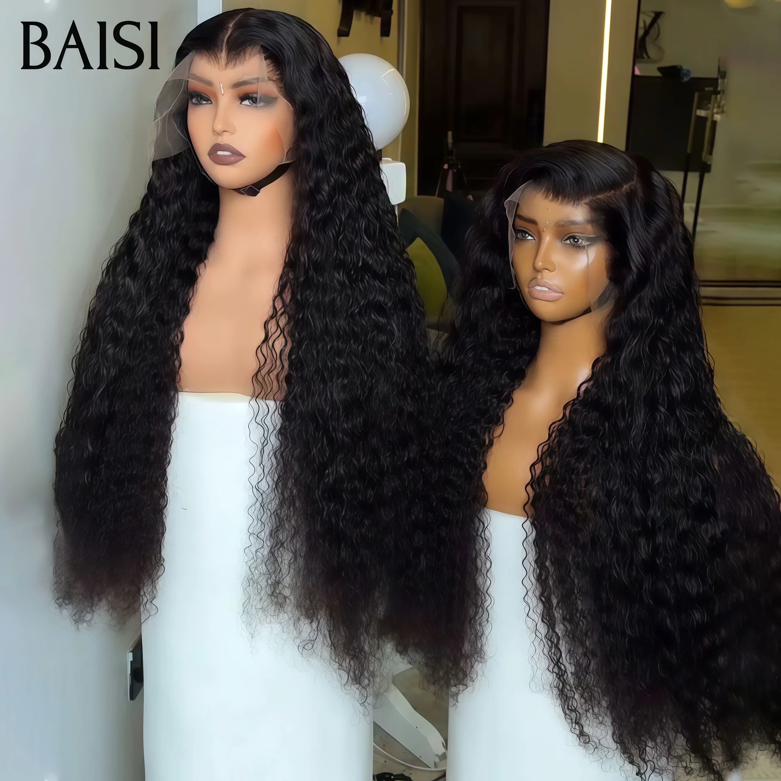 Perucas luxuosas onda ovo BAISI com franja feita por cabelo duplo desenhado com divisão média natural 300% de densidade