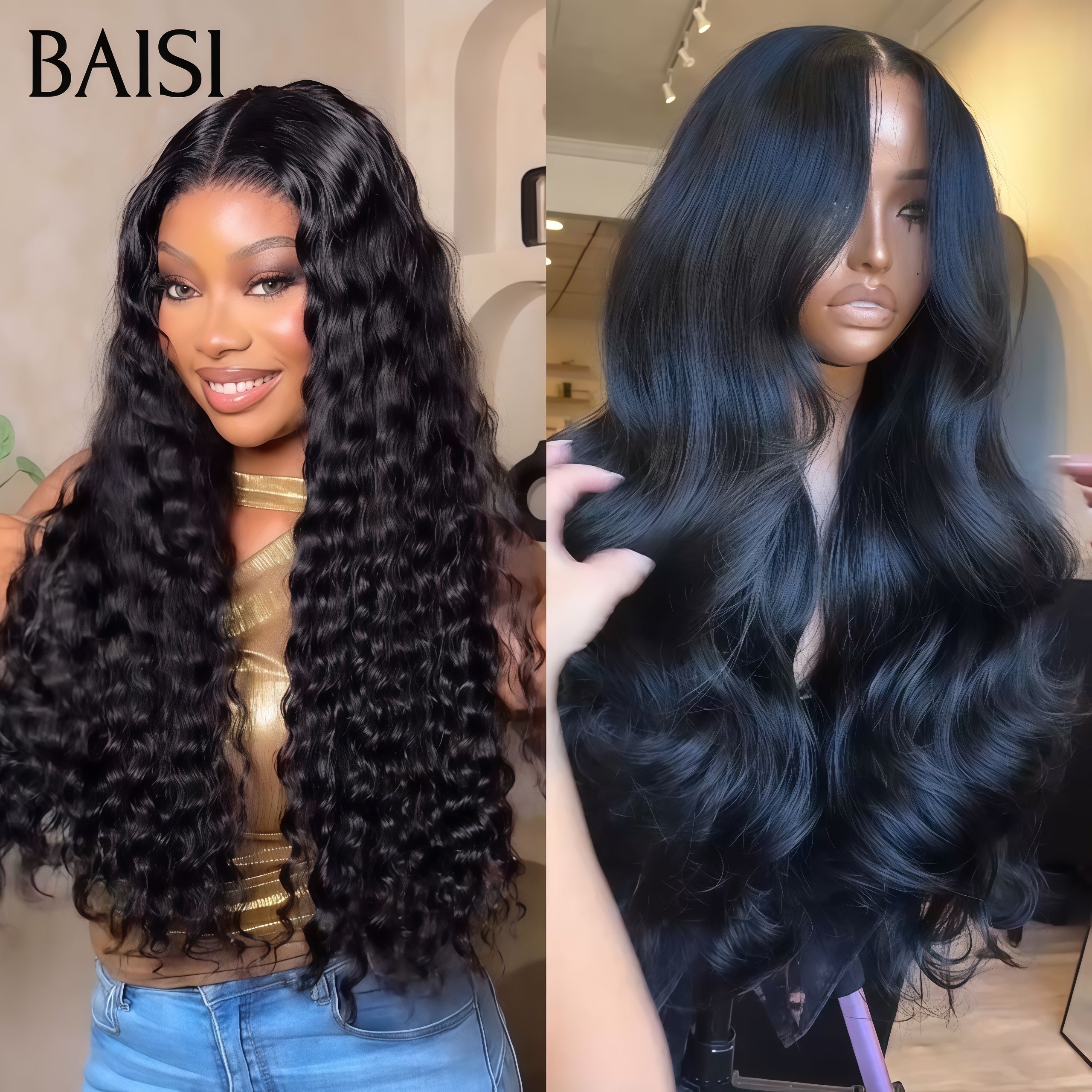 BAISI 2 Perruques 24 pouce 229€ 13x4 lace frontal deep wave et Body wave 100% Cheveux Humains