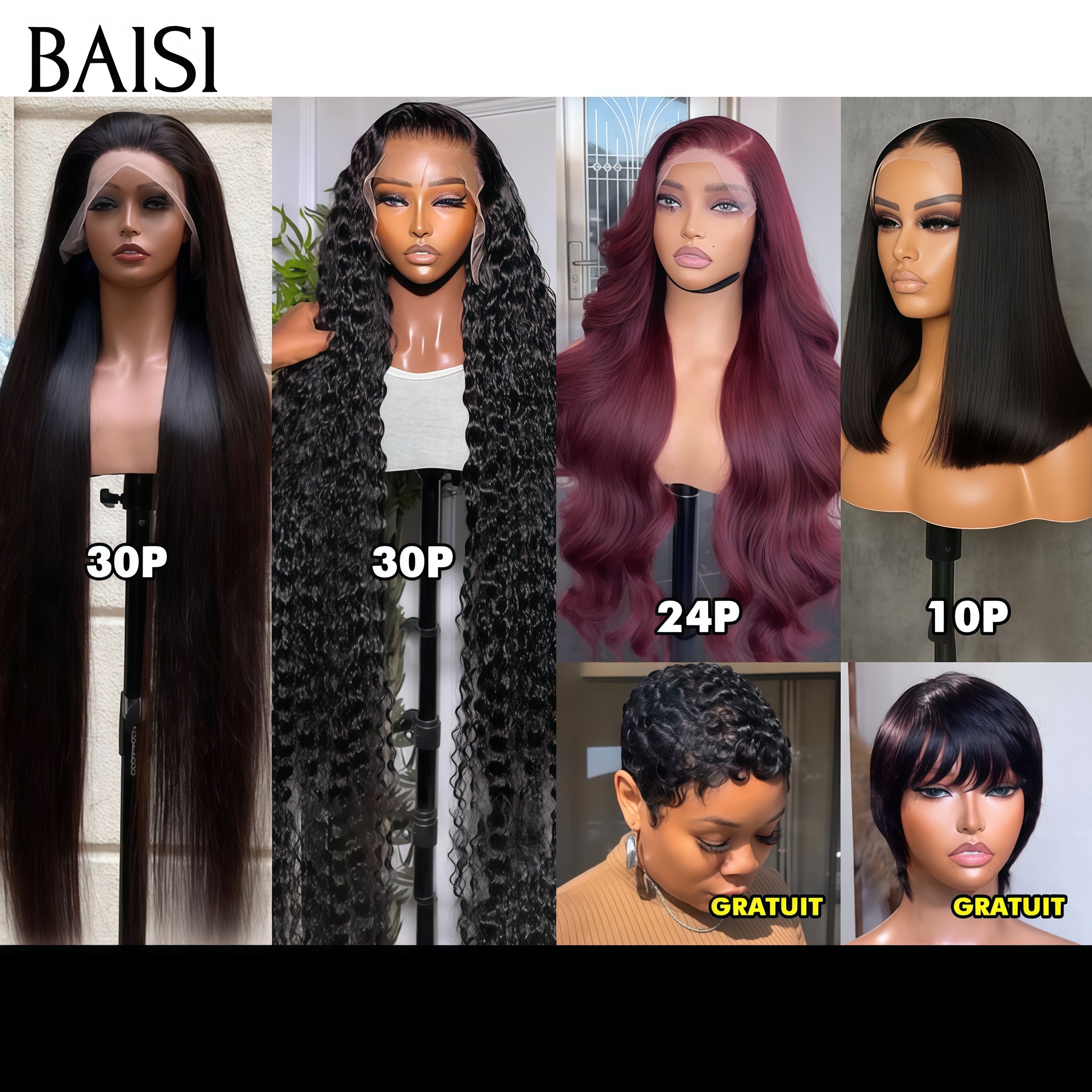 BAISI Wholesale 4 Frontal Straight Wigs In 100% Human Hair plus 1 free iron €890 VIP100