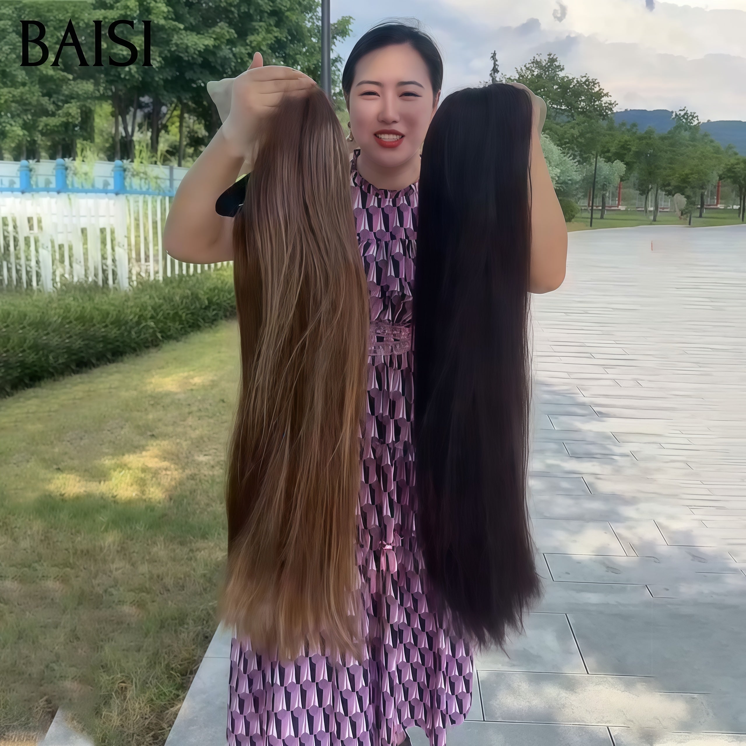 BAISI Promotion 2 perruques LONGUES 13X4 lace frontal Lisse Marron Mixte Miel et NOIR 32 Pouces 100% vrais cheveux humains