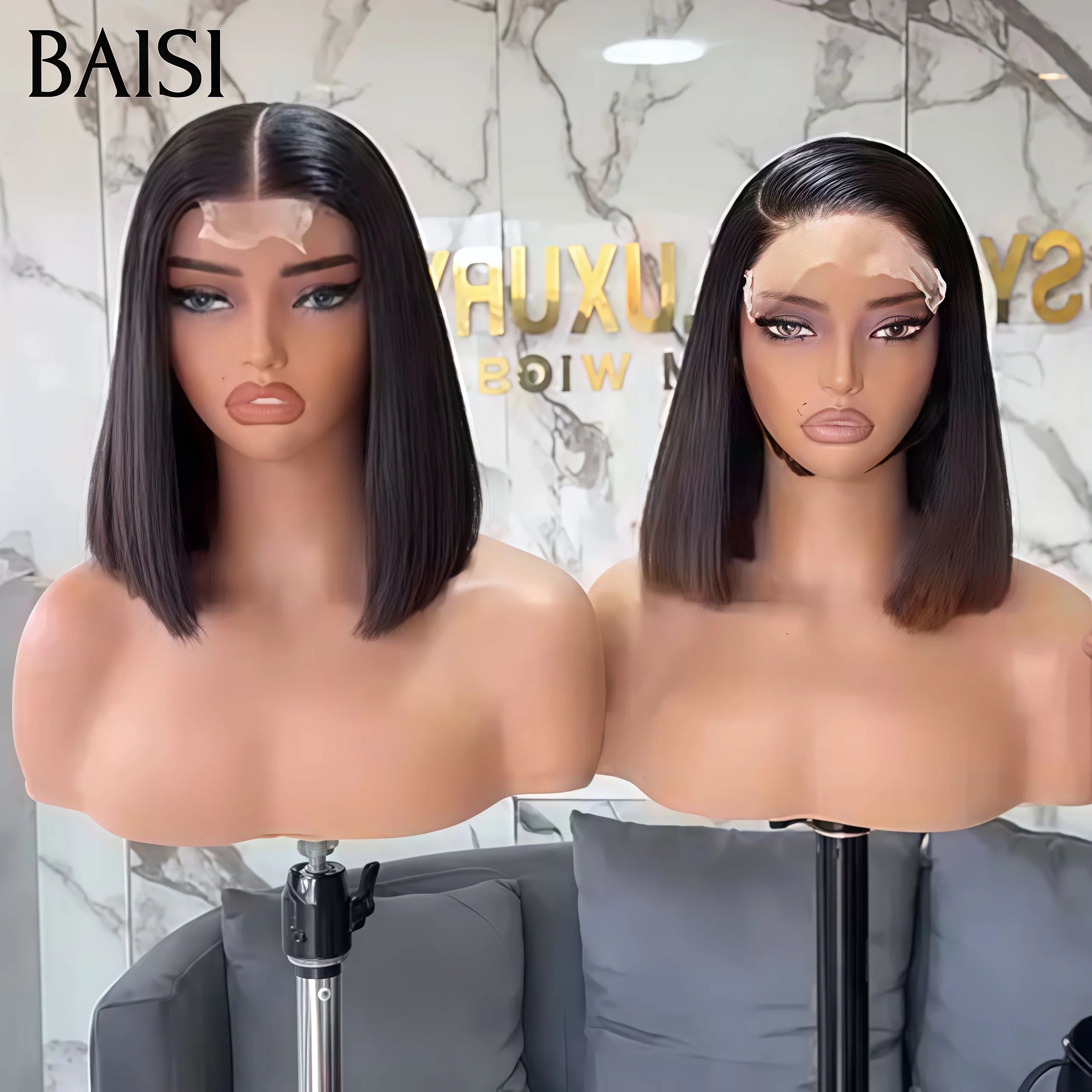 BAISI 2 perruques Flash Offer 180€ Vente en gros 4X4 lace 12 Pouces en couleur 1BT4# et 2x6 lace 10 Pouces NOIR DE luxe en 100% vrais cheveux humains FR20