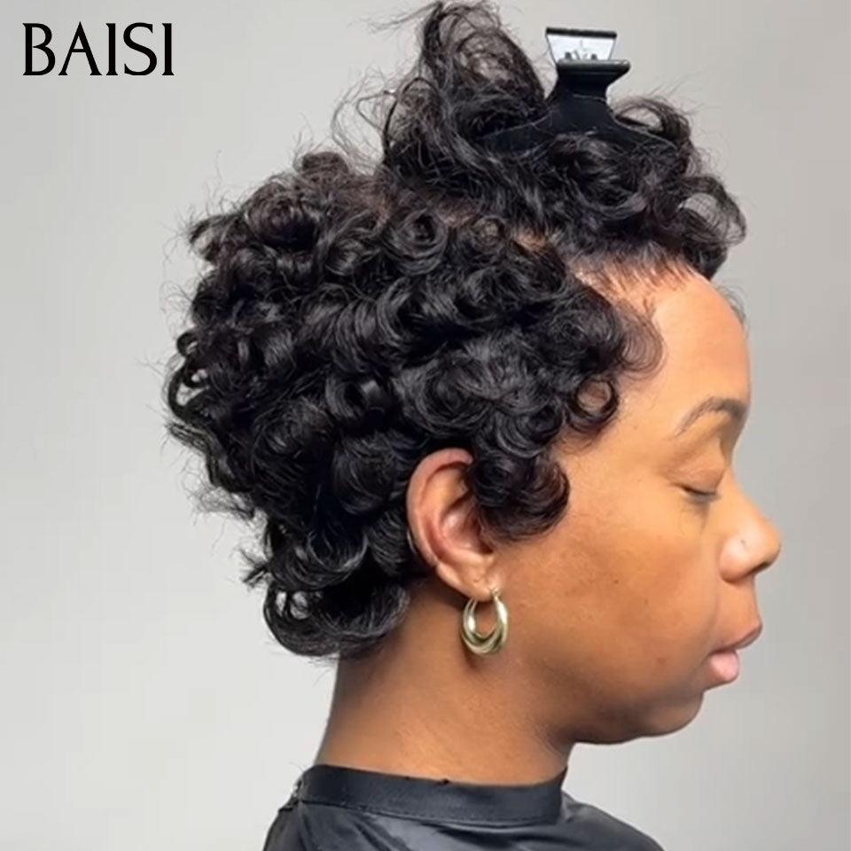 BAISI Perruque Chioma Offre Flash 50€ Perruque Pixie Finger Wave petite coupe fabriqué à la machine