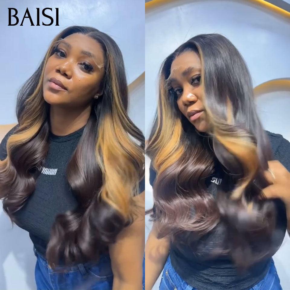 BAISI pixie wig Louise yes with lace 13X4 lace Body wave BLACK Mixed honey 22 inch 268€ or pixie without glue F-9188 100% human hair