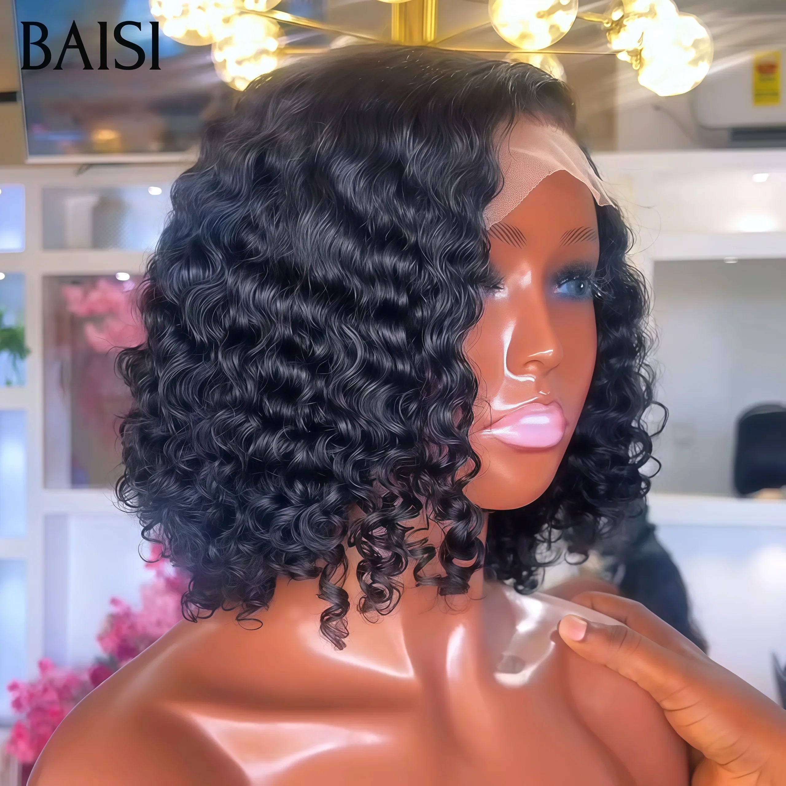 BAISI Achetez 2 perruques minimum au prix d'usine fournisseur Petit Perruque 4X4 lace curly wave 8 Pouces ou sans lace Bordeaux 99J en 100% Vrais Cheveux Humains Fabriquée A La Machine (Pas Besoins De Code)