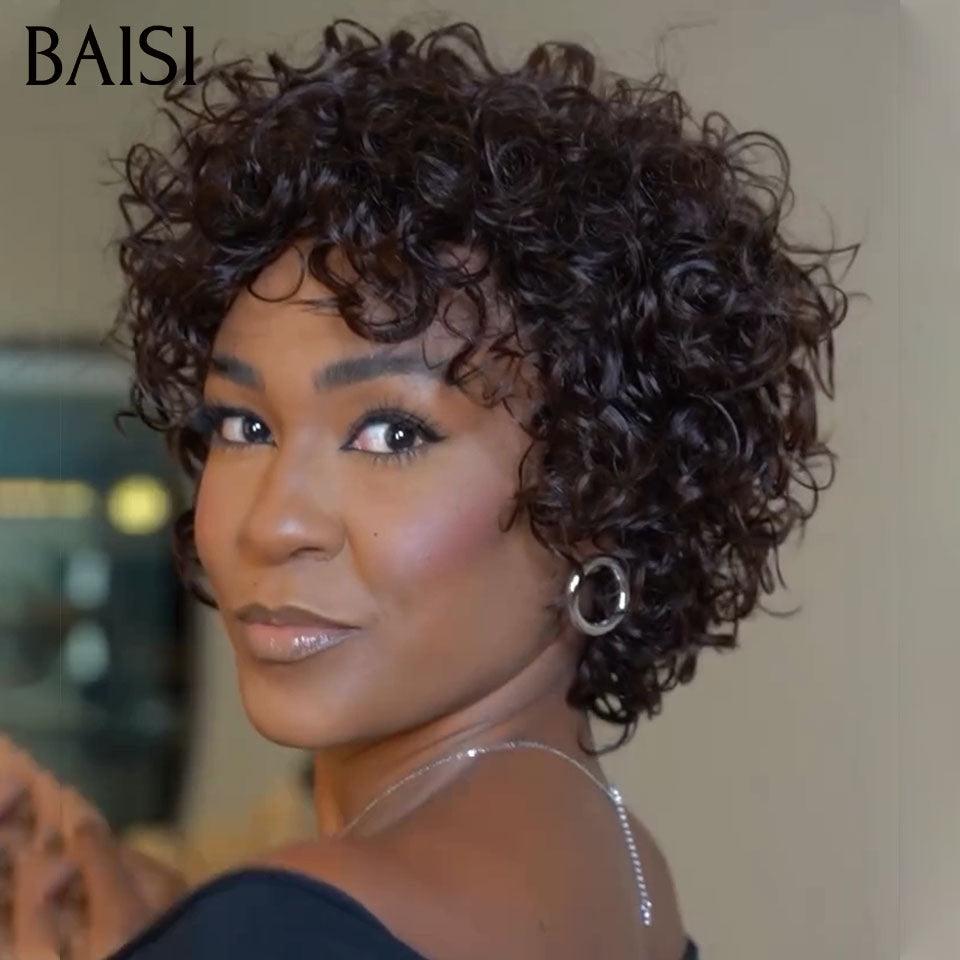 BAISI Achetez 1 + 1 Gratuite = 138€ 2 pixie NOIR ou Perruques petite coupe fabriqué à la machine 59€ moitié prix -9188 En 100% Cheveux Humains MP50