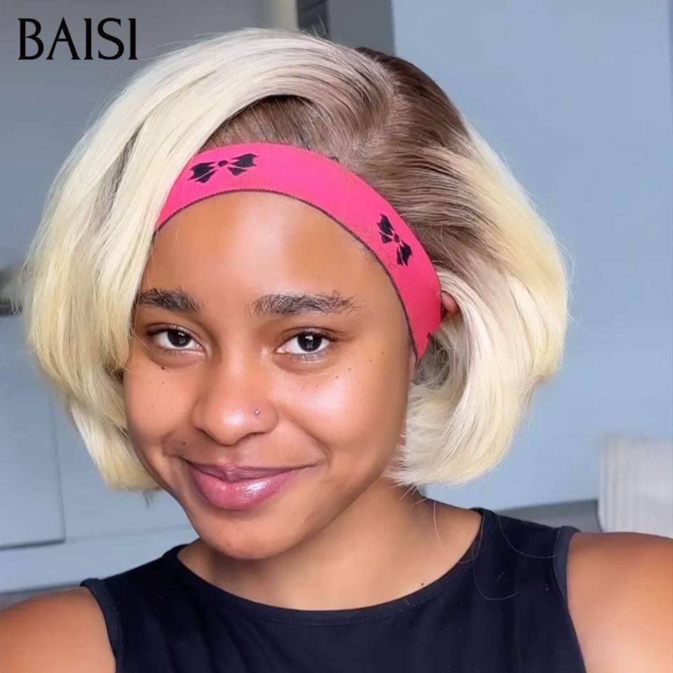 BAISI 2 Perruques pour revendre 198€ 13X4 bob Lisse 8 pouces en couleur NOIR et blonde en 100% vrais cheveux humains