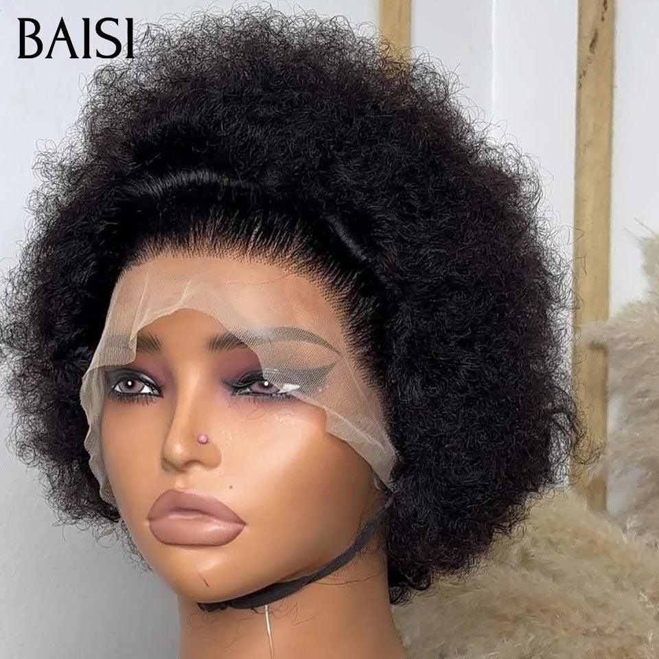 BAISI 13X4 lace Perruques Grande Promo arrivage pixie coupe afro Curly En marron #4 En 100% Cheveux Humains
